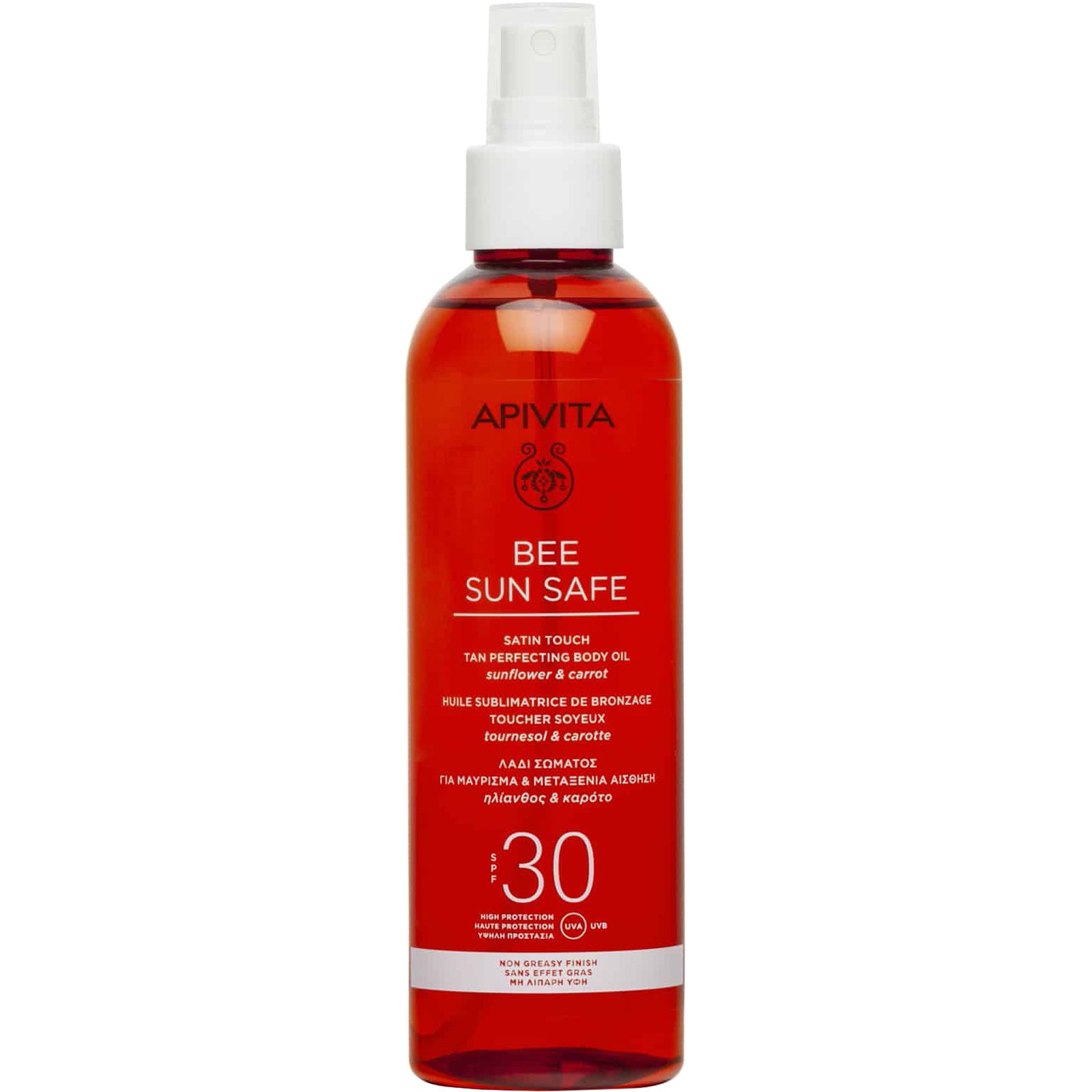 Apivita Bee Sun Safe Satin Touch Tan Perfecting Body Oil With Sunflower & Carrot Spf30, 200ml