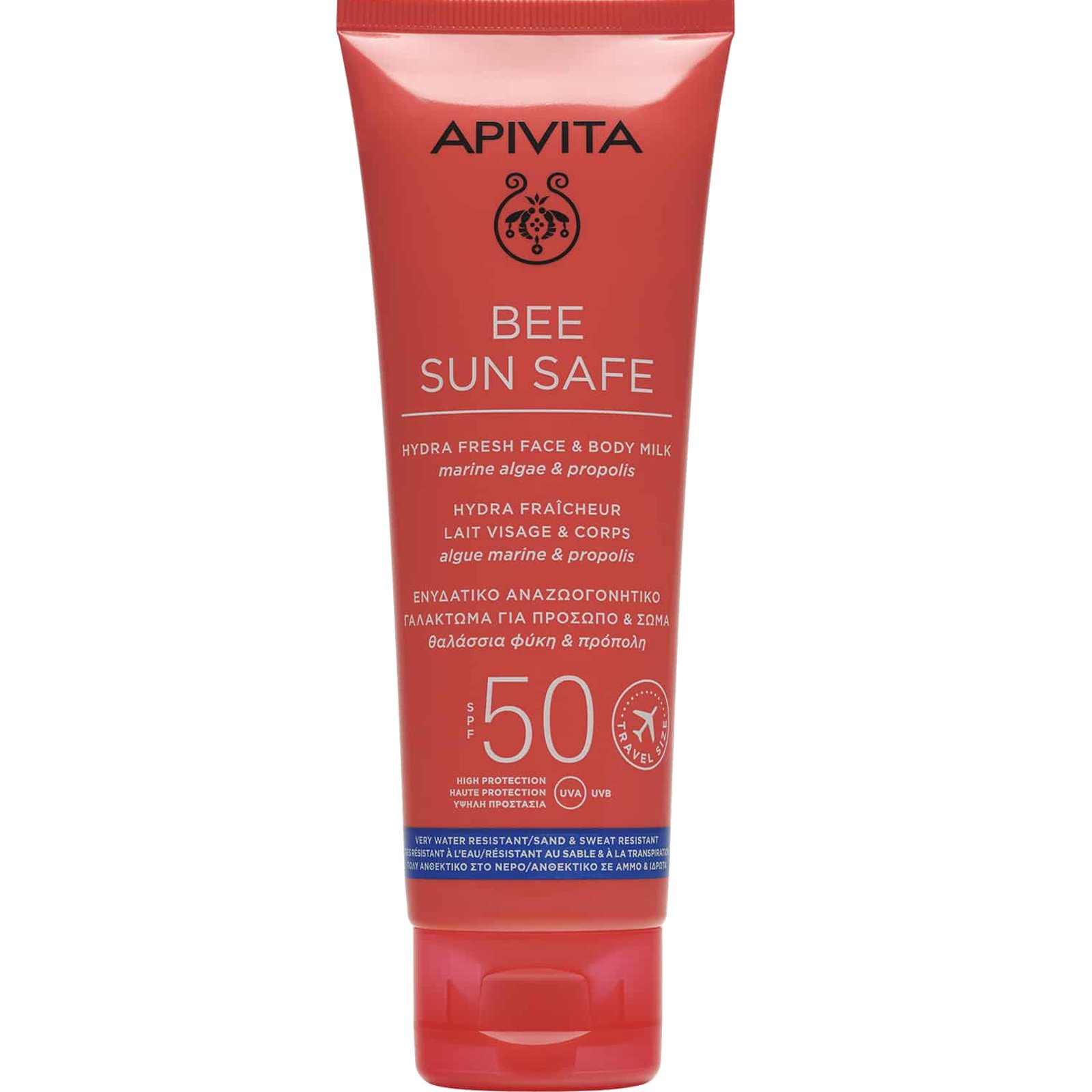 Apivita Apivita Bee Sun Safe Hydra Fresh Face & Body Milk Spf50 Travel Size Ενυδατικό, Αντηλιακό Γαλάκτωμα Υψηλής Προστασίας για Πρόσωπο - Σώμα, με Θαλάσσια Φύκη & Πρόπολη 100ml