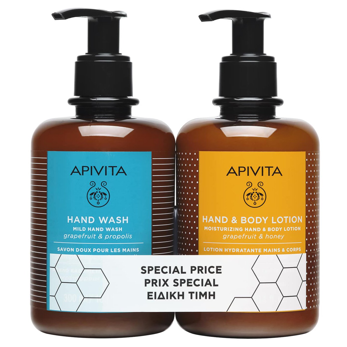 Apivita Πακέτο Προσφοράς Mild Hand Wash Απαλό Καθαριστικό Χεριών 300ml, Hand & Body Lotion Ενυδατική Λοσιόν για Χέρια Σώμα 300ml