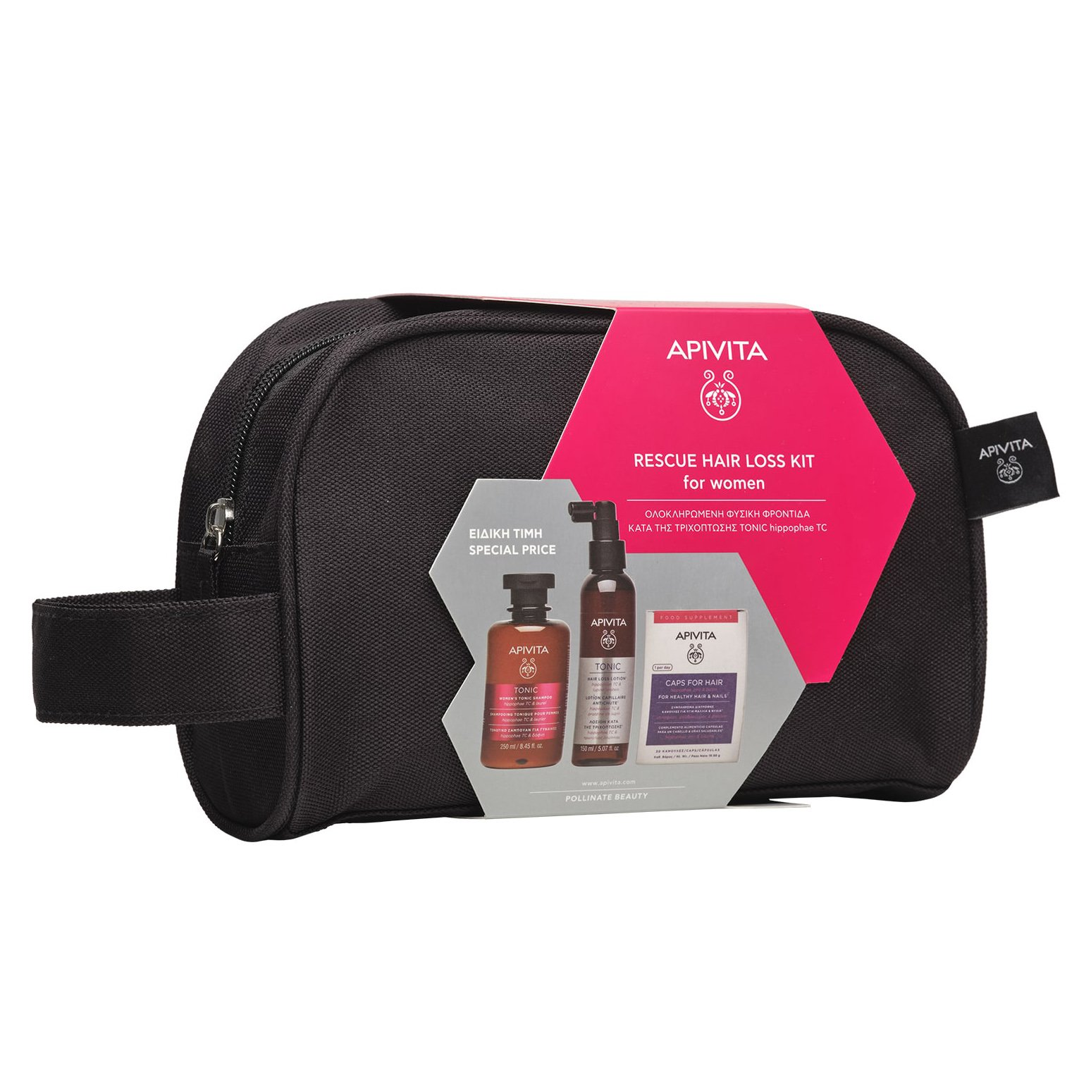 Apivita Πακέτο Προσφοράς Women’s Tonic Shampoo 250ml & Hair Loss Lotion 150ml & Caps for Hair 30caps & Πρακτικό Νεσεσέρ