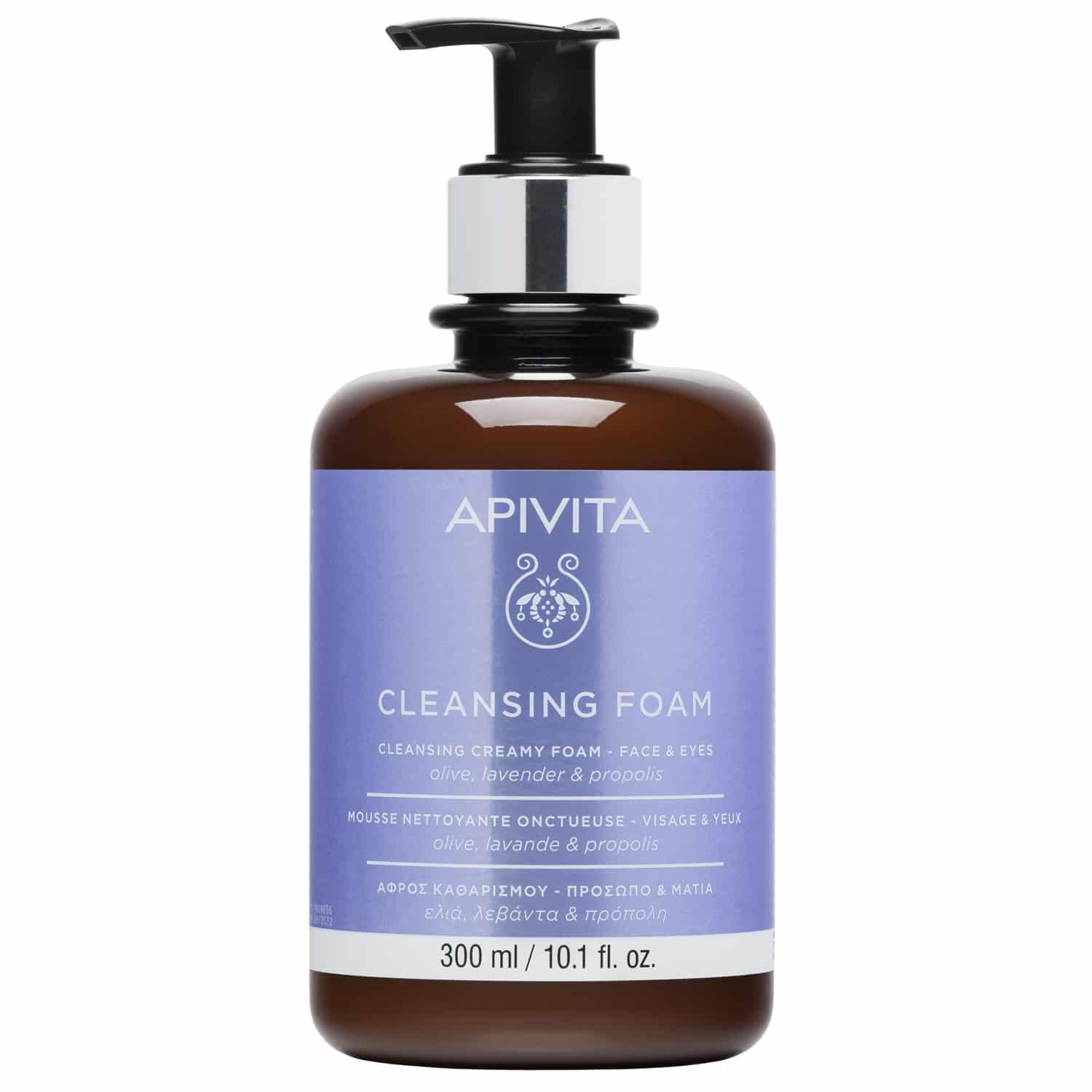 Apivita Cleansing Foam Face & Eyes With Olive,Lavender & Propolis 300ml,Κρεμώδης Αφρός Καθαρισμού για Πρόσωπο & Μάτια με Λεβάντα