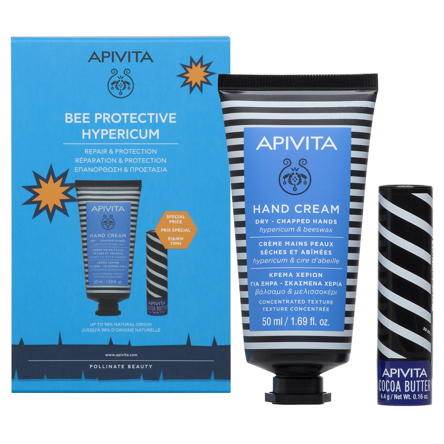Apivita Promo Bee Protective Hypericum Hand Cream Hypericum Κρέμα Χεριών 50ml & Lip Care Cocoa Butter Spf20, 4.4g Ειδική Τιμή