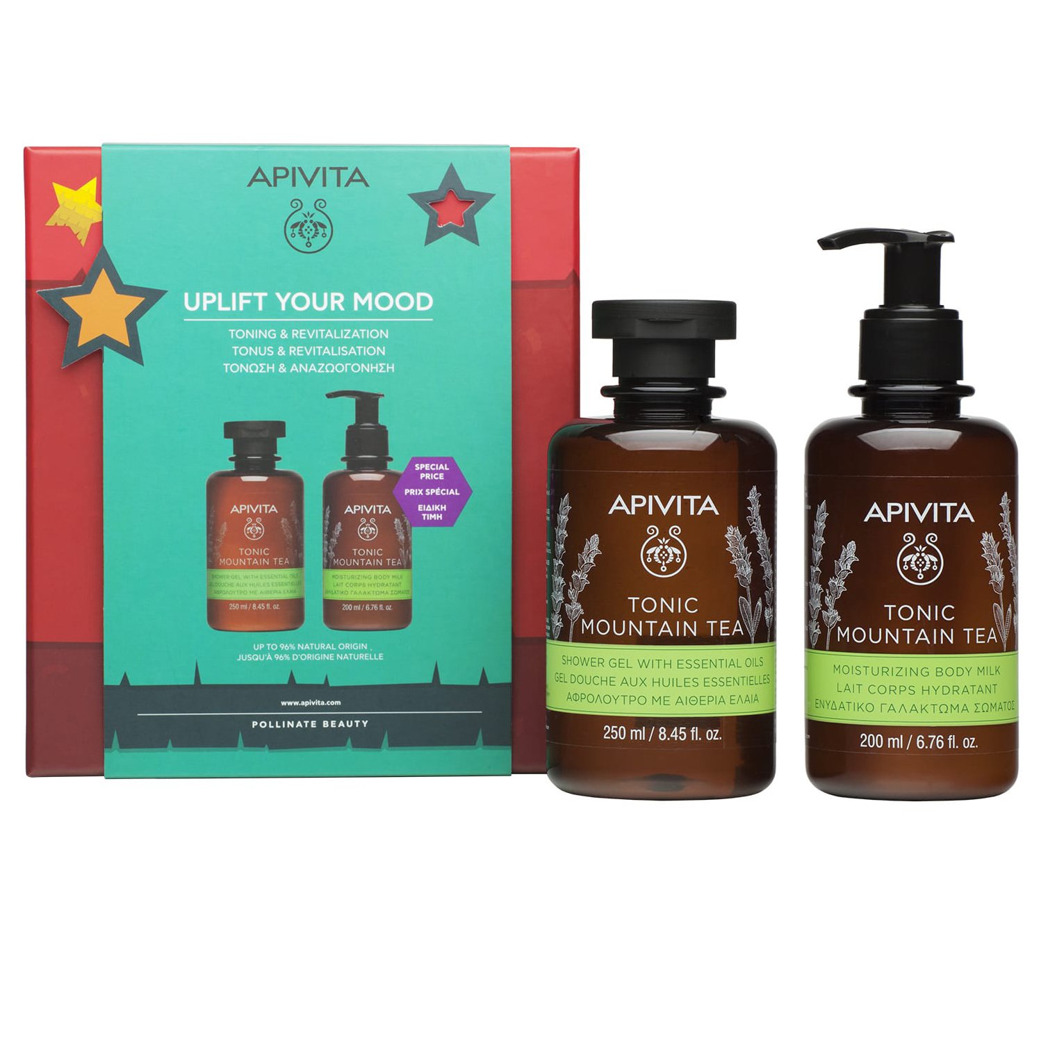 Apivita Πακέτο Προσφοράς Uplift Your Mood Tonic Mountain Tea Shower Gel 250ml & Moisturizing Body Milk 200ml σε Ειδική Τιμή