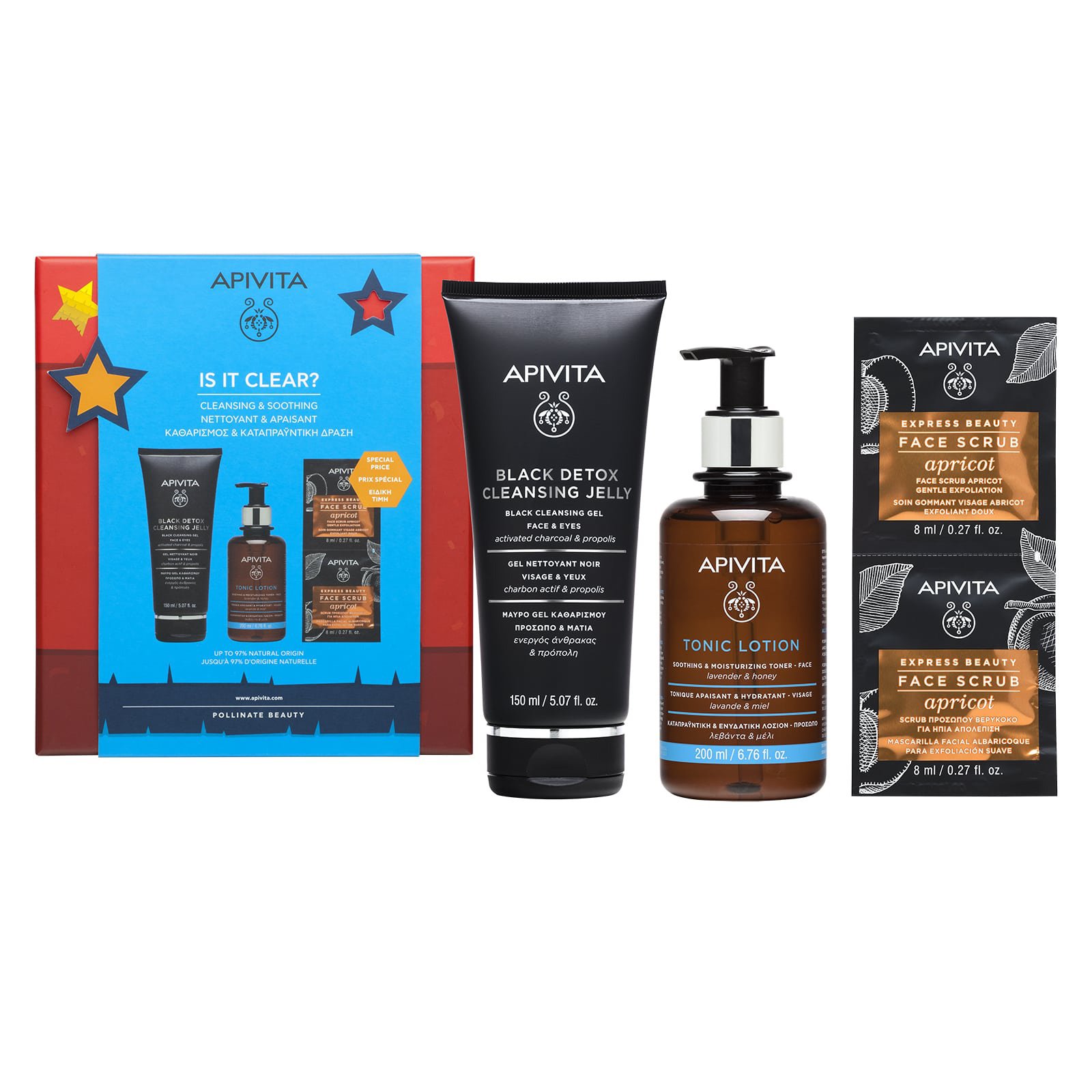 Apivita Promo Black Detox Cleansing Jelly 150ml, Tonic Lotion 200ml & Face Scrub Apricot 2x8ml σε Ειδική Τιμή