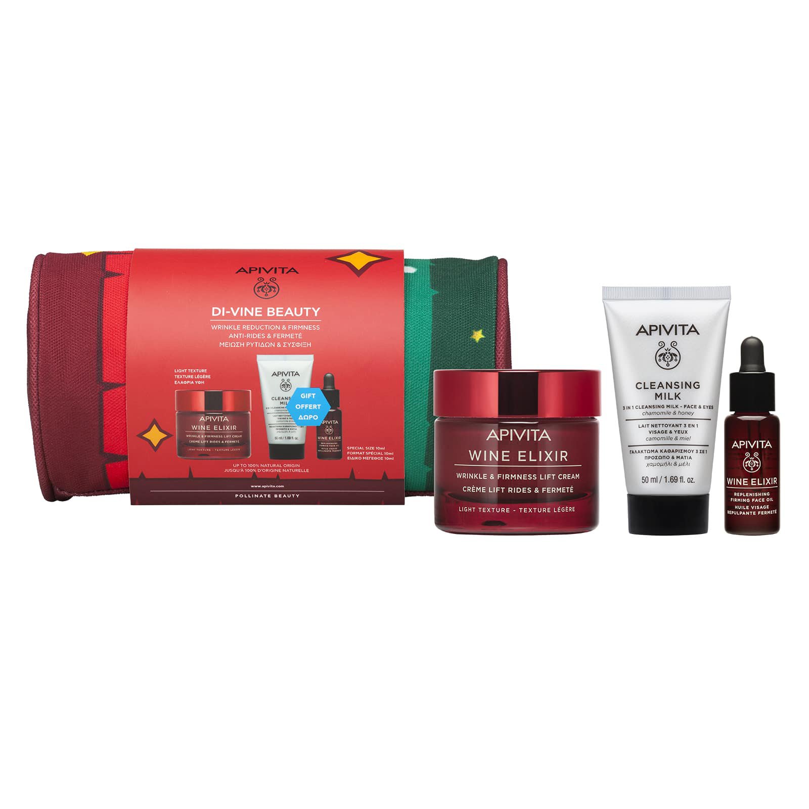 Apivita Promo Wine Elixir Wrinkle & Firmness Lift Light Cream 50ml & Δώρο Cleansing Milk 3 in 1 Face & Eyes 50ml, Face Oil 10ml