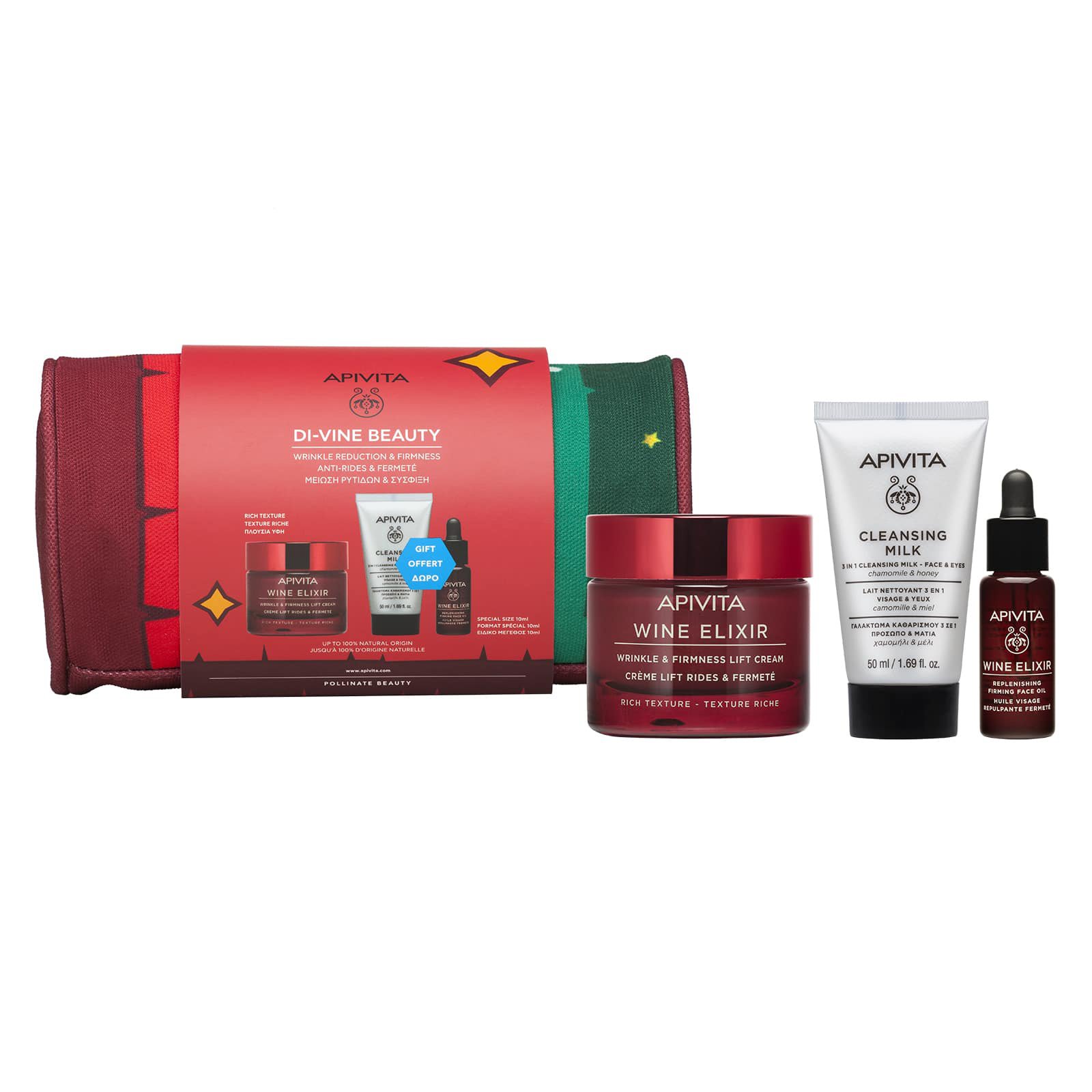 Apivita Promo Wine Elixir Wrinkle & Firmness Lift Rich Cream 50ml & Δώρο Cleansing Milk 3 in 1 Face & Eyes 50ml, Face Oil 10ml