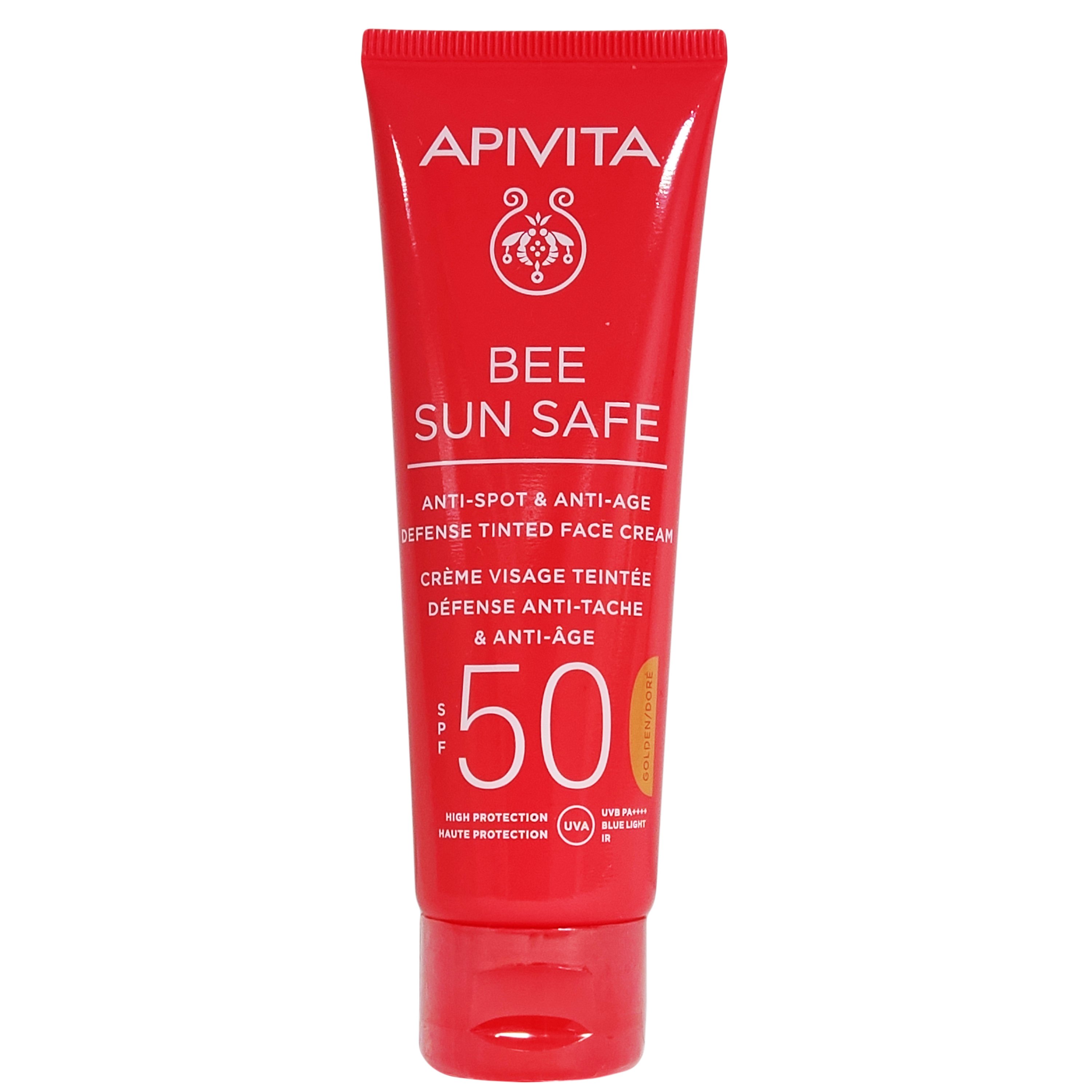 Apivita Bee Sun Safe Anti-Spot & Anti-Age Defence Tinted Face Cream with Marine Algae & Propolis Spf50 Gold 50ml