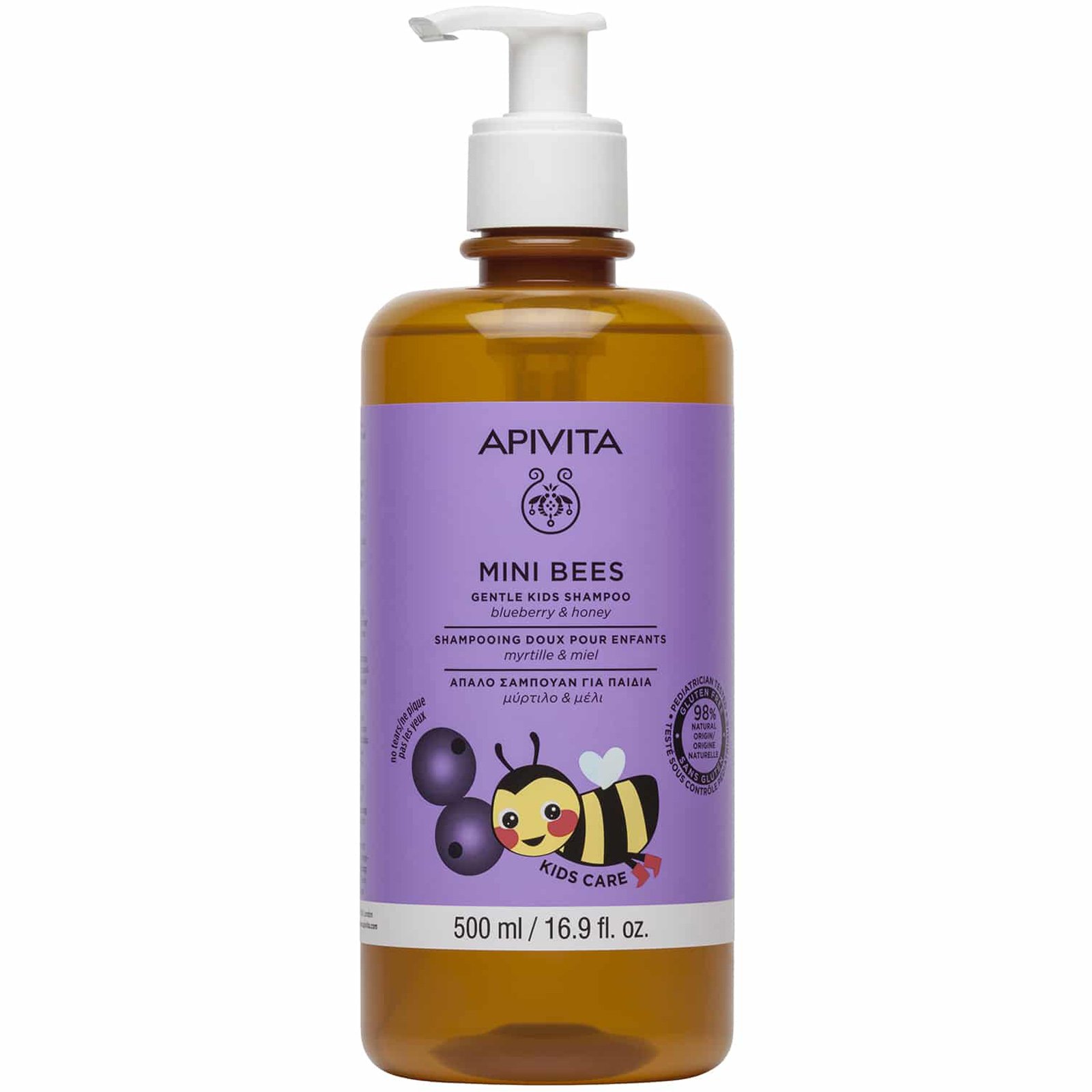 Apivita Mini Bees Gentle Kids Shampoo Απαλό Σαμπουάν για Παιδιά με Μύρτιλο & Μέλι 500ml