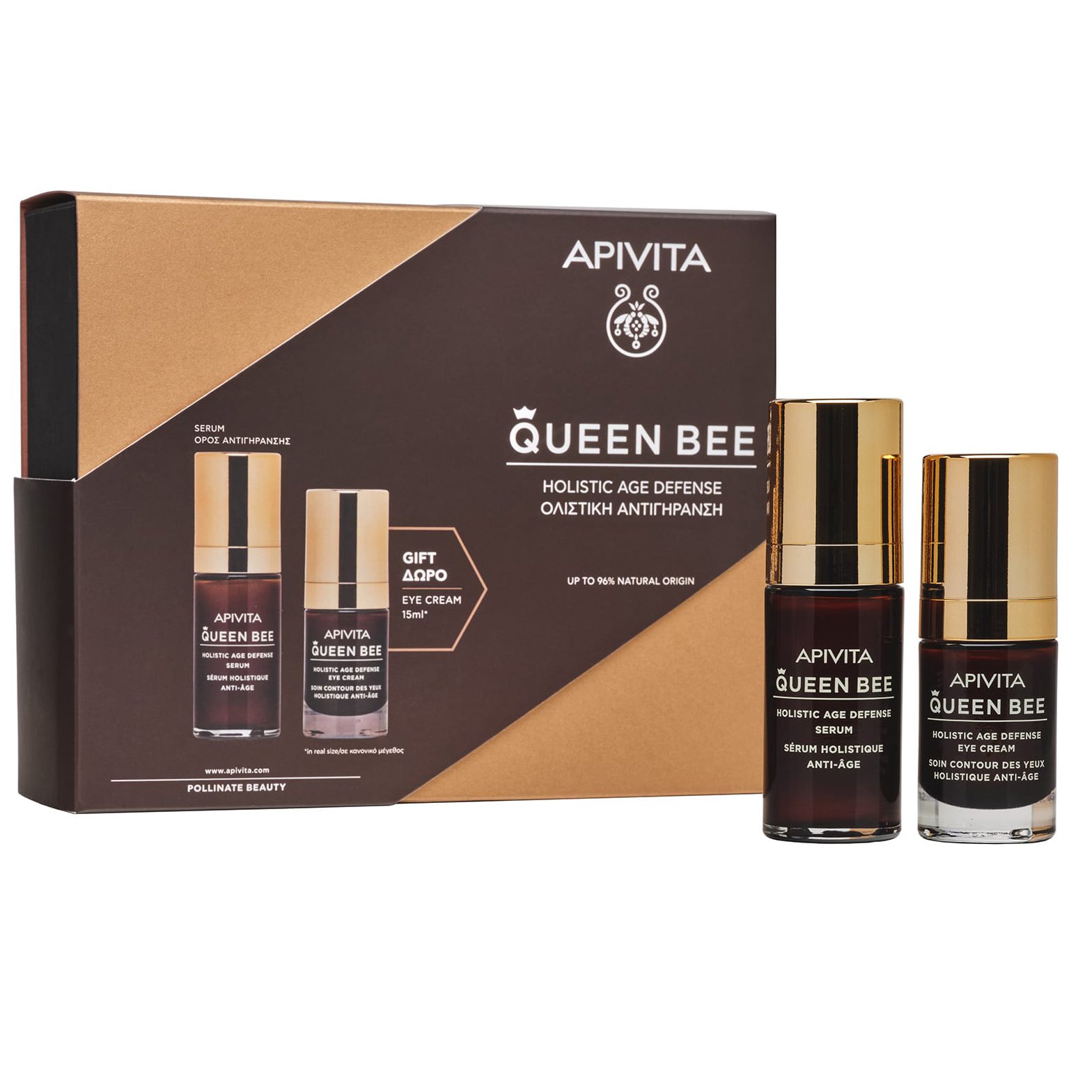 Apivita Queen Bee Age Defence Πακέτο Προσφοράς Serum Ορός Ολιστικής Αντιγήρανσης Προσώπου 30ml & Δώρο Eye Cream Κρέμα Ματιών 15m