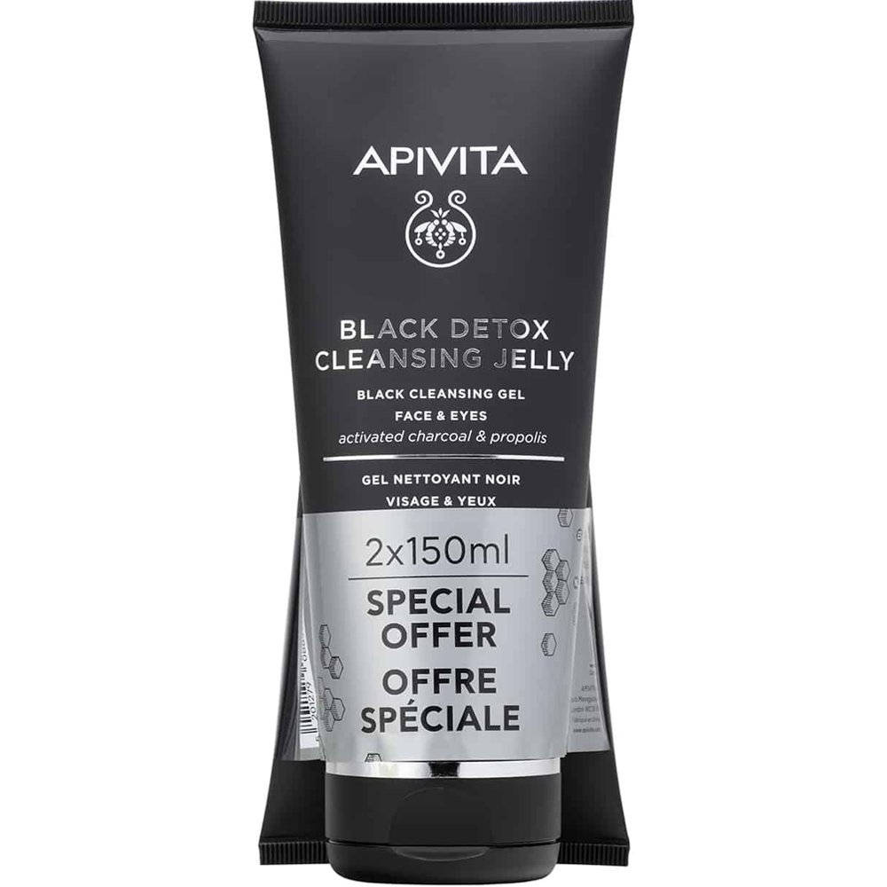 Apivita Promo Black Detox Cleansing Jelly Μαύρο Gel Καθαρισμού για Πρόσωπο & Μάτια με Ενεργό Άνθρακα & Πρόπολη 300ml (2x150ml)