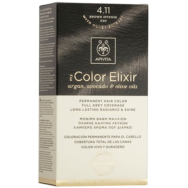 Apivita Promo My Color Elixir Permanent Hair Color Μόνιμη Βαφή Μαλλιών για Λαμπερό Χρώμα που Διαρκεί – 4.11 Καστανό Έντονο Σαντρέ