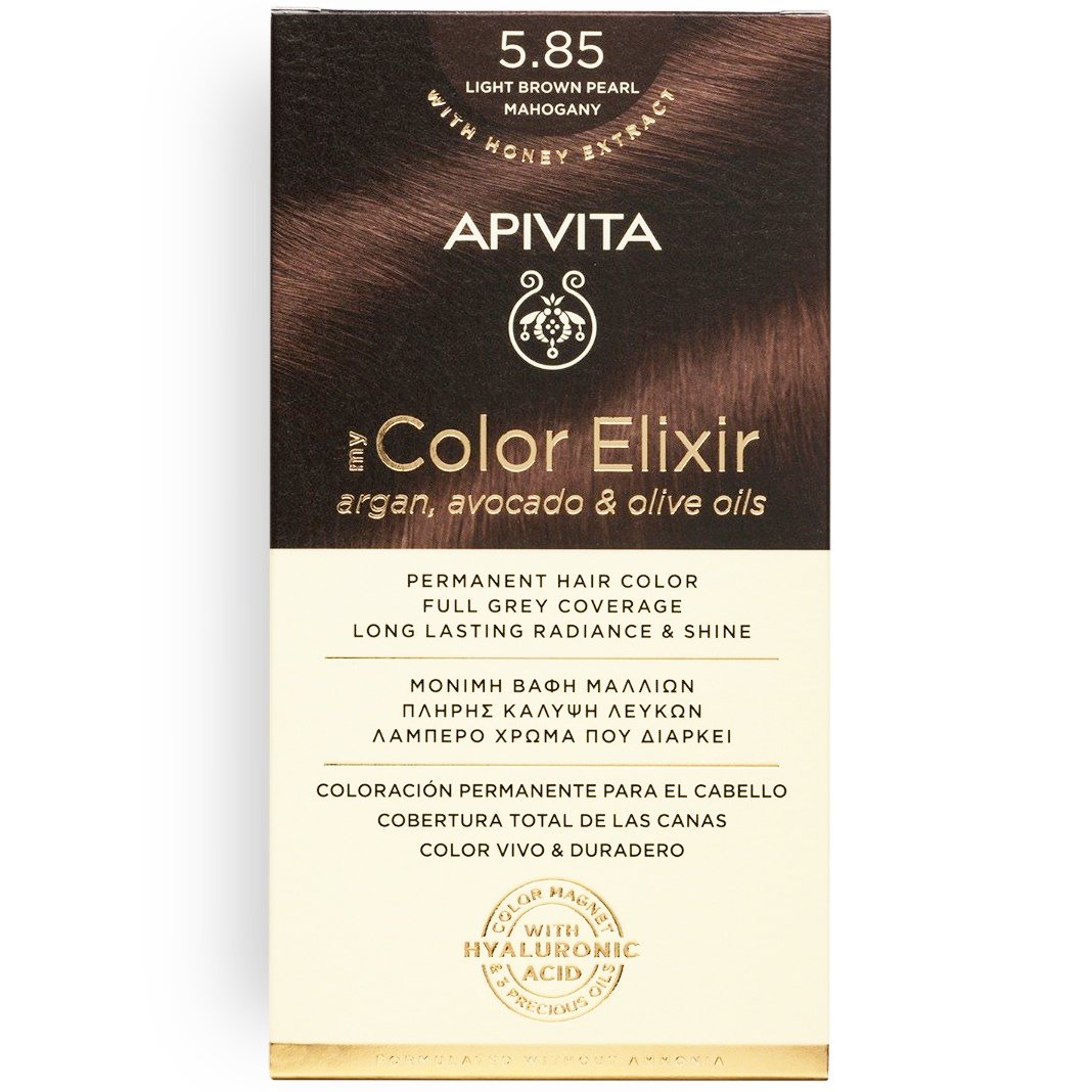Apivita Promo My Color Elixir Permanent Hair Color Μόνιμη Βαφή Μαλλιών για Λαμπερό Χρώμα που Διαρκεί – 5.85 Καστανό Ανοιχτό Περλέ Μαονί