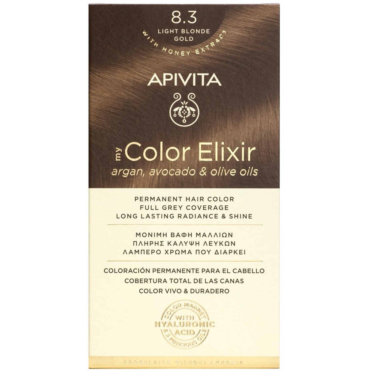 Apivita Promo My Color Elixir Permanent Hair Color Μόνιμη Βαφή Μαλλιών για Λαμπερό Χρώμα που Διαρκεί – 8.3 Ξανθό Ανοιχτό Μελί
