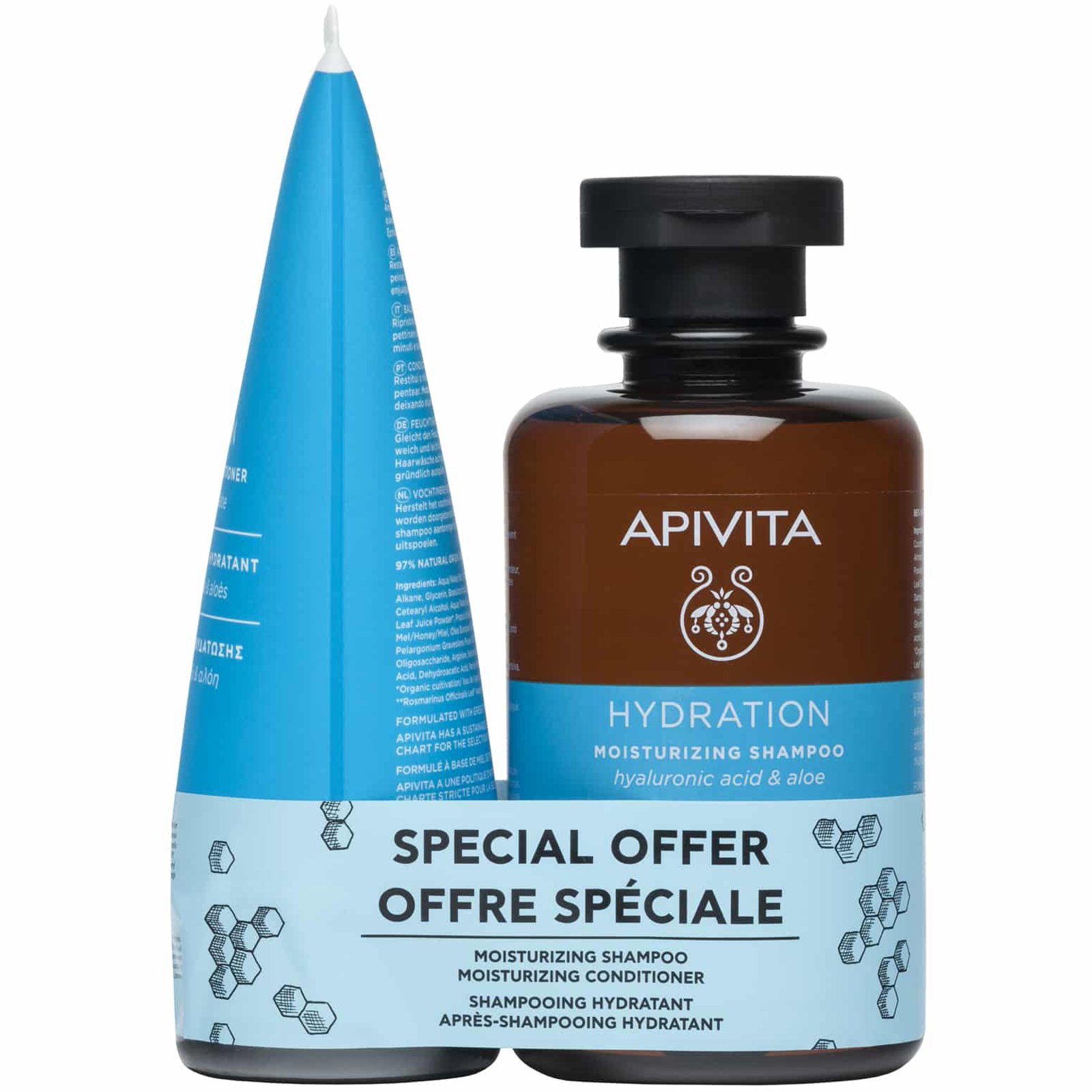 Apivita Πακέτο Προσφοράς Hydration Moisturizing Shampoo with Hyaluronic Acid & Aloe 250ml & Moisturizing Conditioner with Hyaluronic Acid & Aloe 150ml σε Ειδική Τιμή
