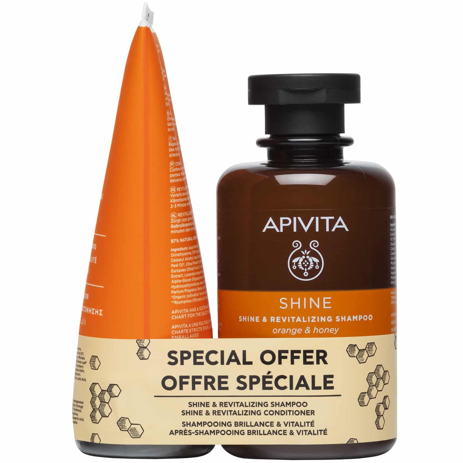 Apivita Πακέτο Προσφοράς Shine & Revitalizing Shampoo with Orange & Honey 250ml & Conditioner With Orange & Honey 150ml σε Ειδική Τιμή