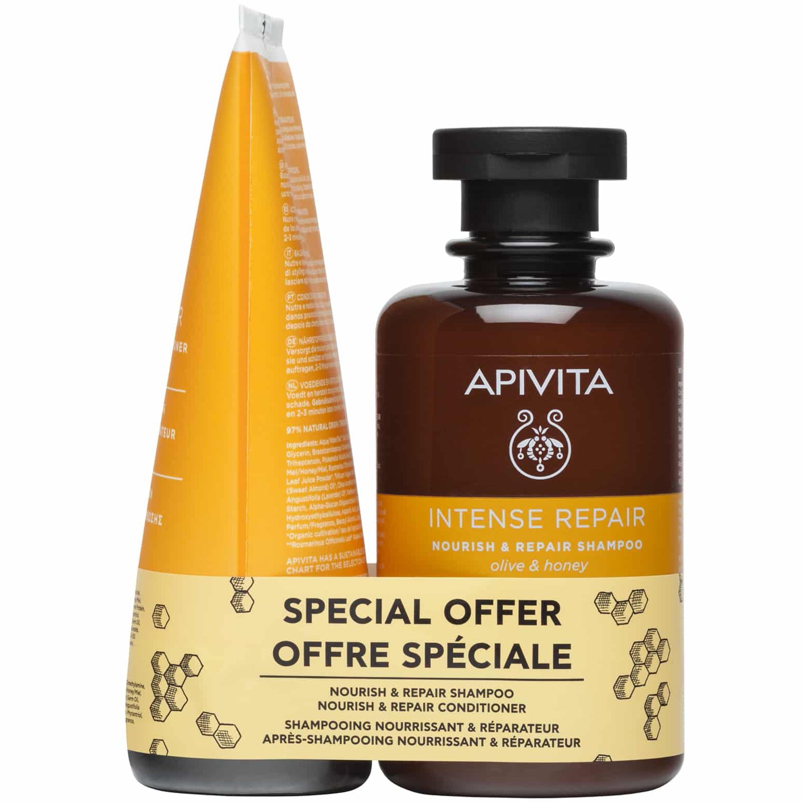 Apivita Πακέτο Προσφοράς Intense Repair & Nourish Shampoo with Olive & Honey 250ml & Conditioner for Dry & Damaged Hair With Olive & Honey 150ml σε Ειδική Τιμή