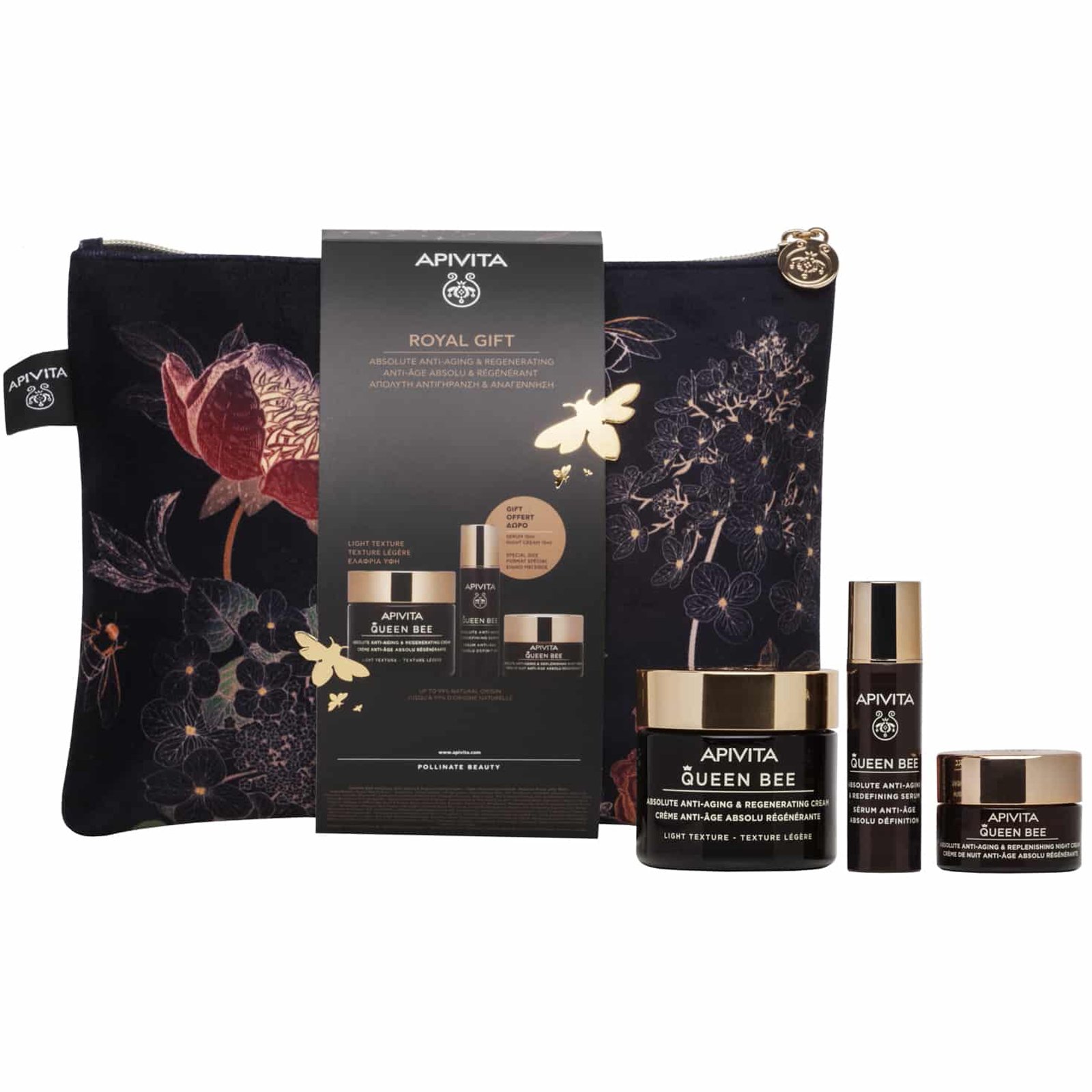 Apivita Πακέτο Προσφοράς Royal Gift Set Queen Bee Absolute Anti-Aging & Regenerating Face Cream Light Texture 50ml & Δώρο Redefining Serum 10ml & Night Cream 15ml & Νεσεσέρ