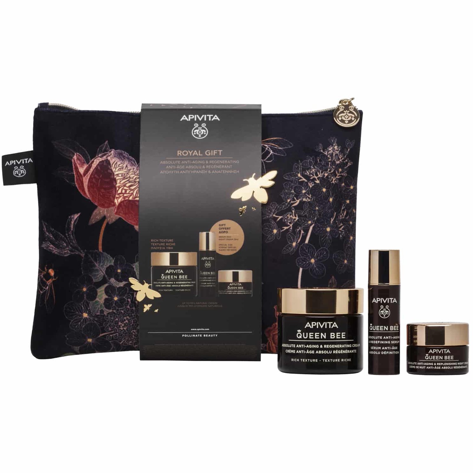 Apivita Πακέτο Προσφοράς Royal Gift Set Queen Bee Absolute Anti-Aging & Regenerating Face Cream Rich Texture 50ml & Δώρο Redefining Serum 10ml & Night Cream 15ml & Νεσεσέρ