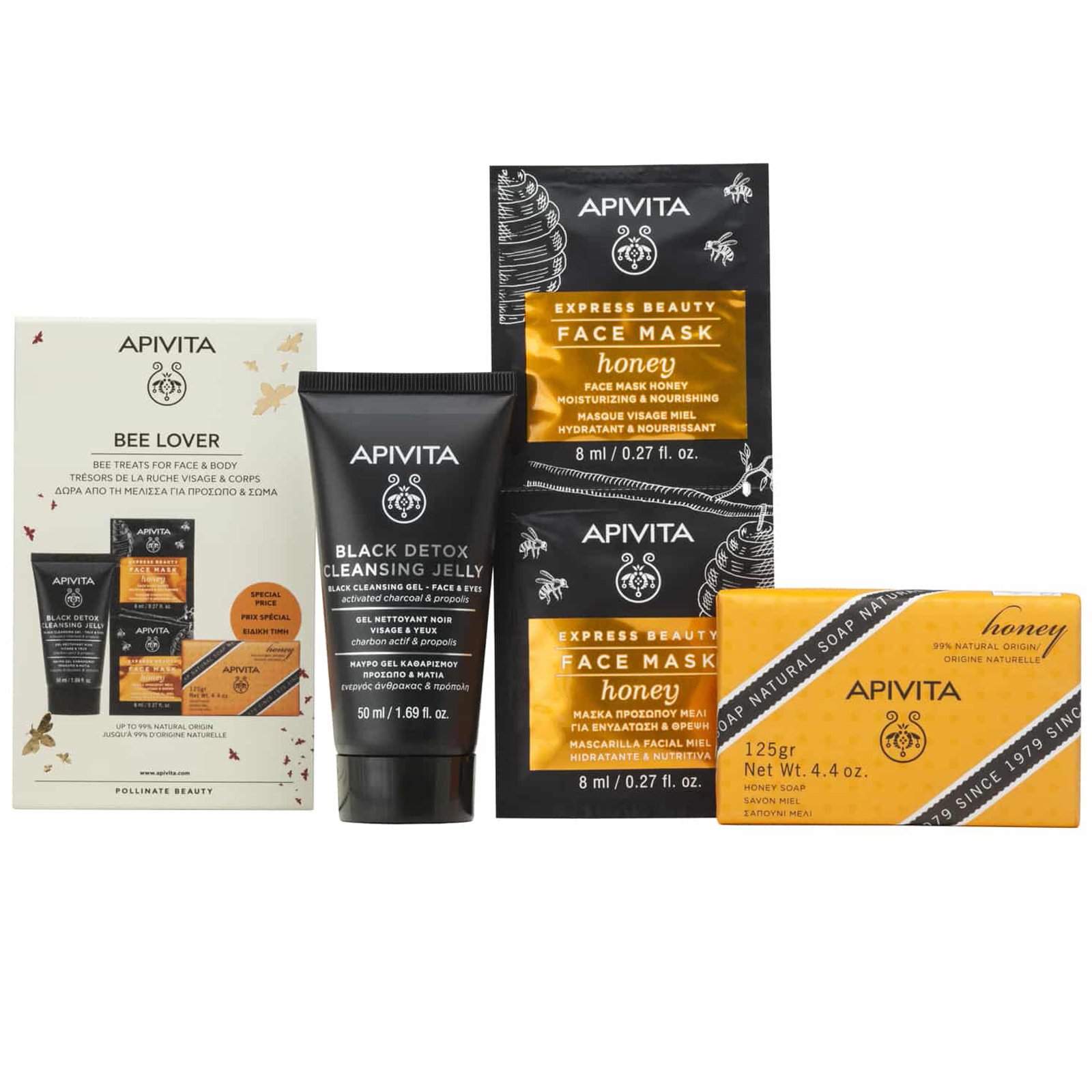 Apivita Πακέτο Προσφοράς Bee Lover Black Detox Cleansing Jelly 150ml & Express Beauty Moisturizing Face Mask Honey 2x8ml & Natural Honey Soap 125g σε Ειδική Τιμή