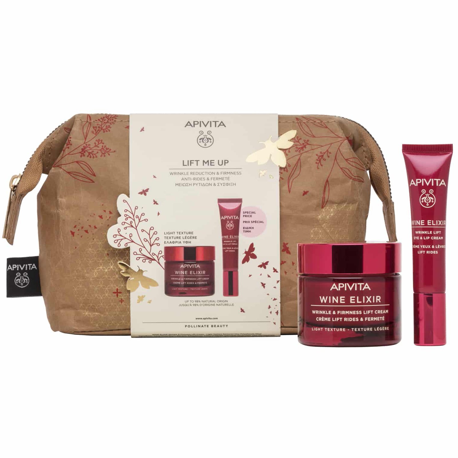 Apivita Promo Lift Me Up Wine Elixir Wrinkle & Firmness Lift Light Texture Day Cream 50ml & Wrinkle Lift Eye & Lip Cream 15ml & Δώρο Νεσεσέρ σε Ειδική Τιμή