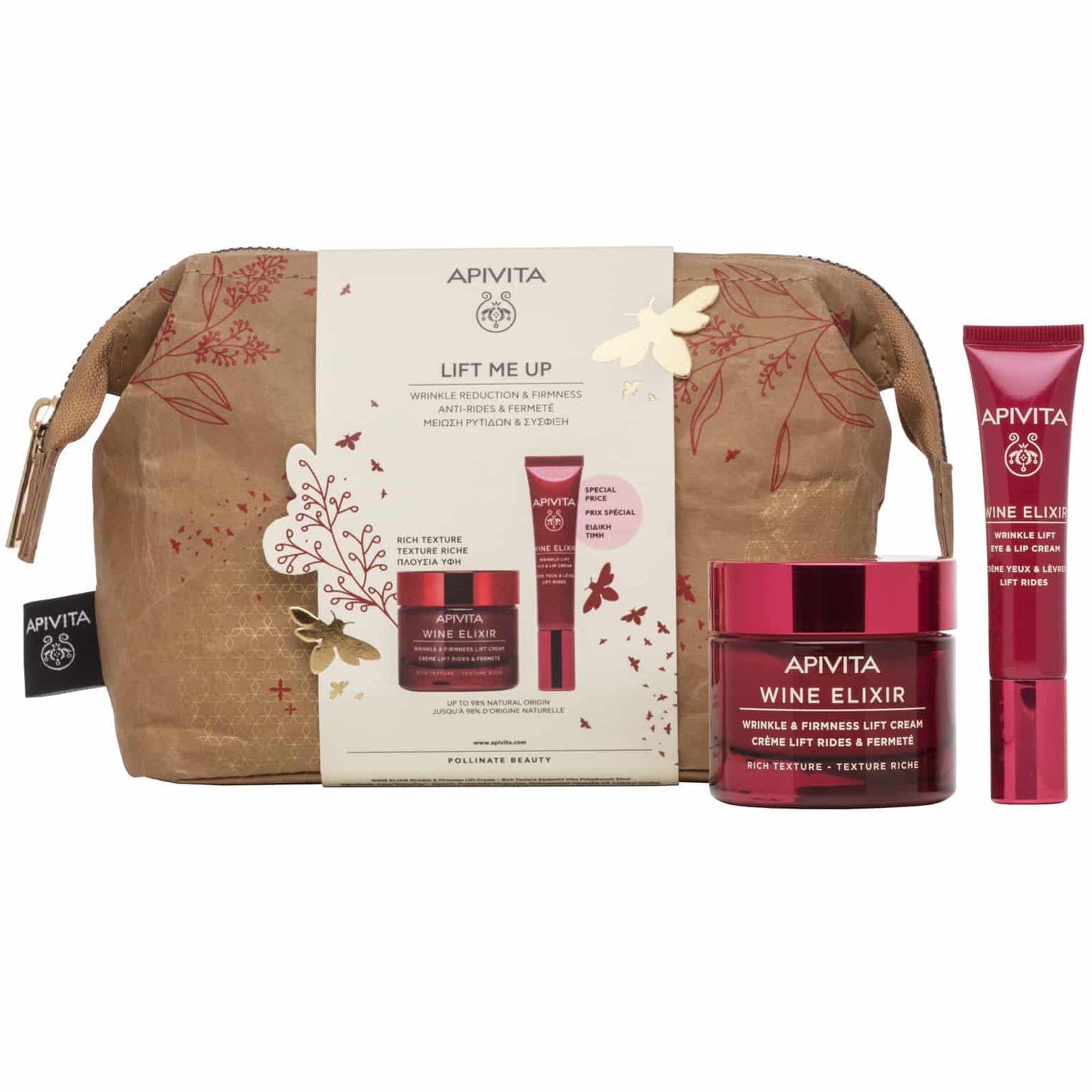 Apivita Promo Lift Me Up Wine Elixir Wrinkle & Firmness Lift Rich Texture Day Cream 50ml & Wrinkle Lift Eye & Lip Cream 15ml & Δώρο Νεσεσέρ σε Ειδική Τιμή