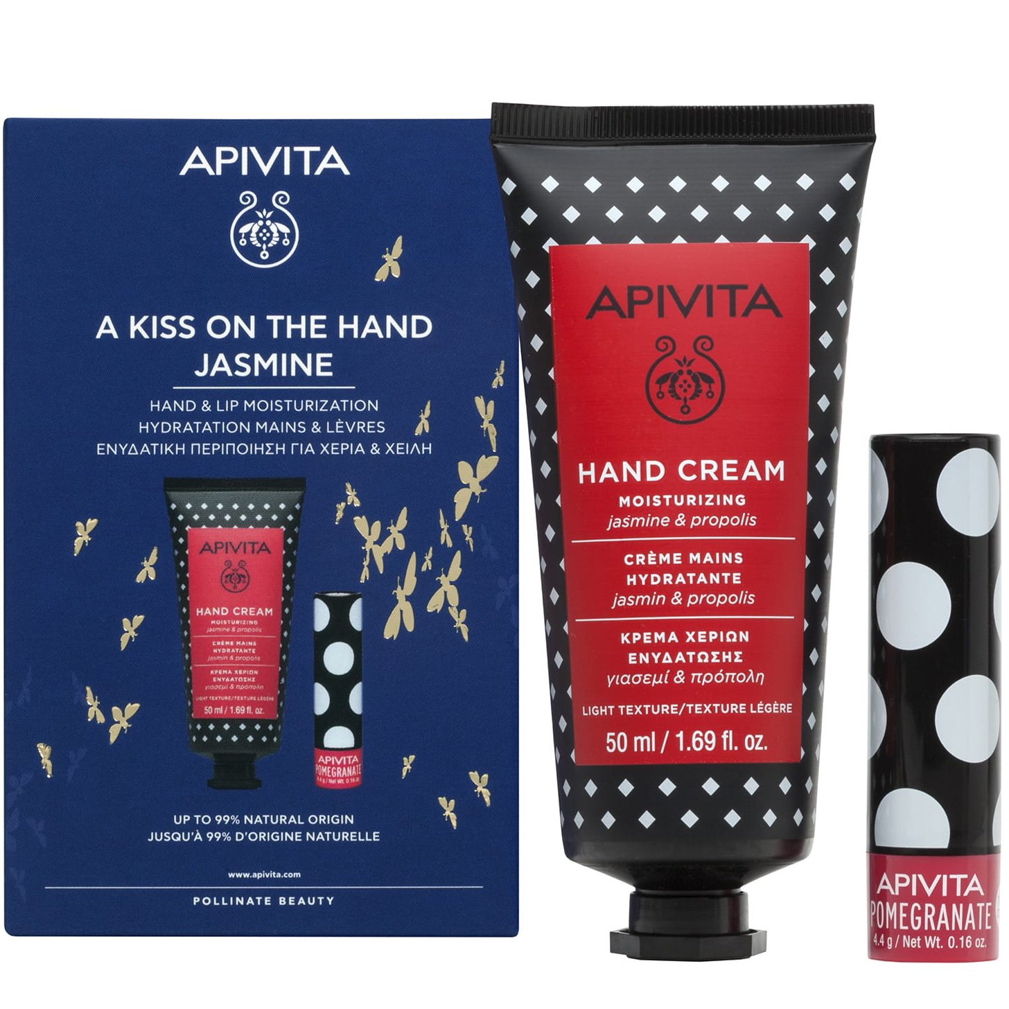 Apivita Πακέτο Προσφοράς A Kiss On The Hand Cream Moisturizing Jasmine – Propolis 50ml & Lip Care Pomegranate 4.4g