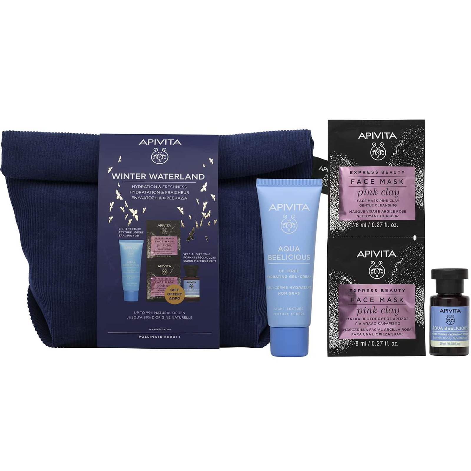 Apivita Πακέτο Προσφοράς Winter Waterland Aqua Beelicious Comfort Hydrating Cream Light Texture 40ml & Gentle Cleansing Face Mask Pink Clay 2x8ml & Aqua Beelicious Hydrating Toner 20ml & Νεσεσέρ