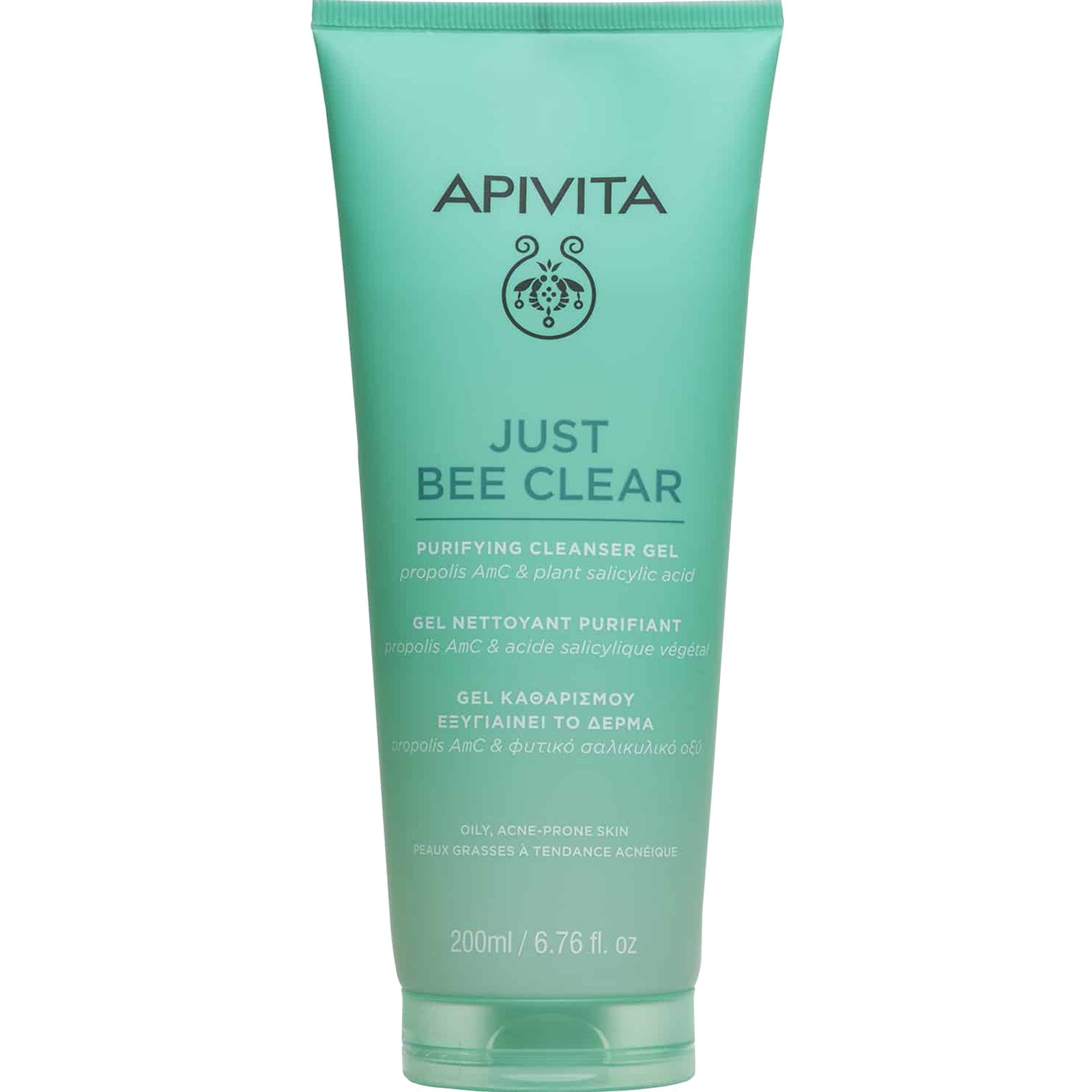 Apivita Apivita Just Bee Clear Purifying Face Cleanser Gel Εξυγιαντικό, Αναζωογονητικό Gel Καθαρισμού Προσώπου Ειδικά Σχεδιασμένο για Λιπαρό Δέρμα με Τάση για Ακμή 200ml