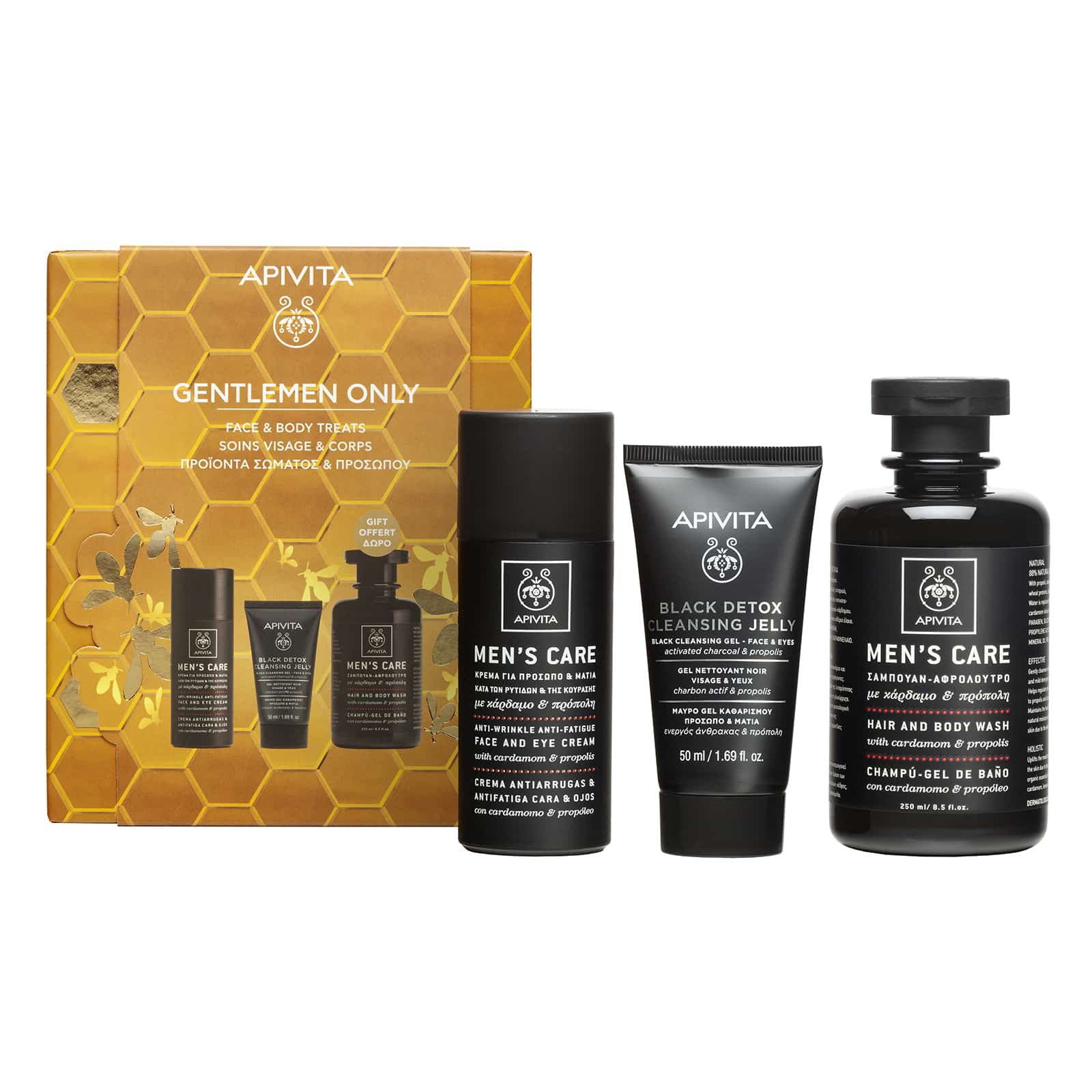 Apivita Apivita Promo Men's Care Anti-Wrinkle Face & Eye Cream 50ml & Black Detox Cleansing Jelly 50ml & Δώρο Hair & Body Wash 250ml