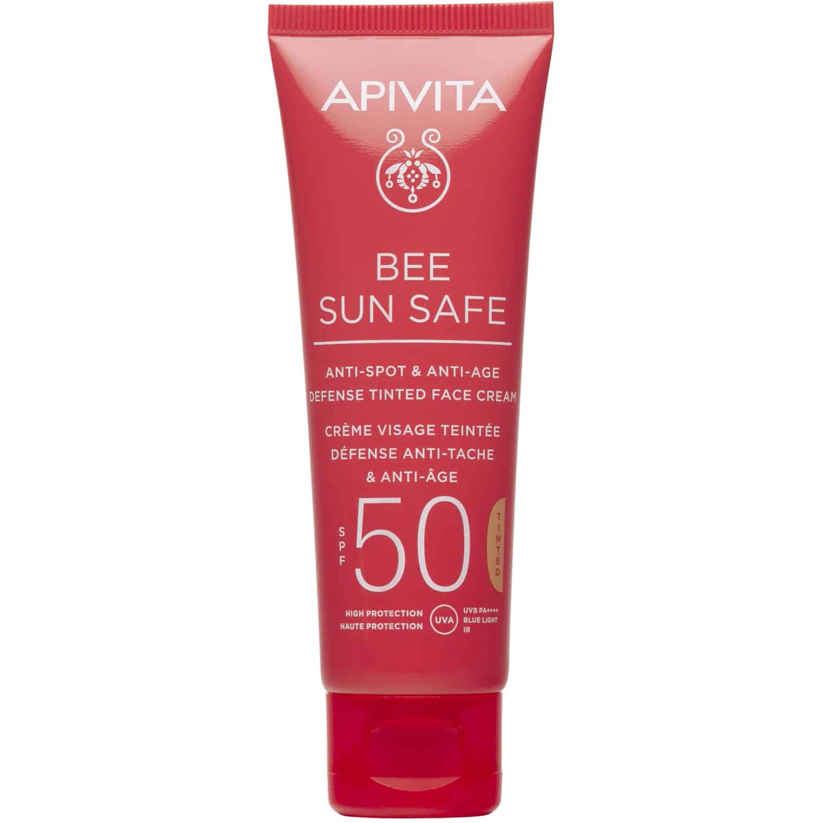 Apivita Apivita Bee Sun Safe Anti-Spot & Anti-Age Defence Face Cream Spf50 Tinted Αντηλιακή Κρέμα Προσώπου Κατά των Πανάδων & των Ρυτίδων, Υψηλής Προστασίας με Χρώμα 50ml