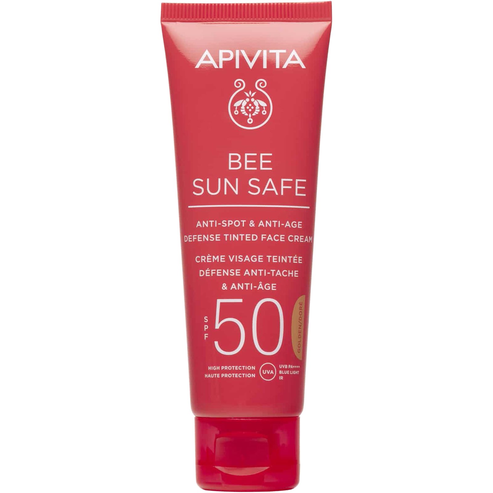 Apivita Bee Sun Safe Anti-Spot & Anti-Age Defence Face Cream Spf50 Golden Αντηλιακή Κρέμα Προσώπου Κατά των Πανάδων & των Ρυτίδων, Υψηλής Προστασίας με Χρώμα 50ml