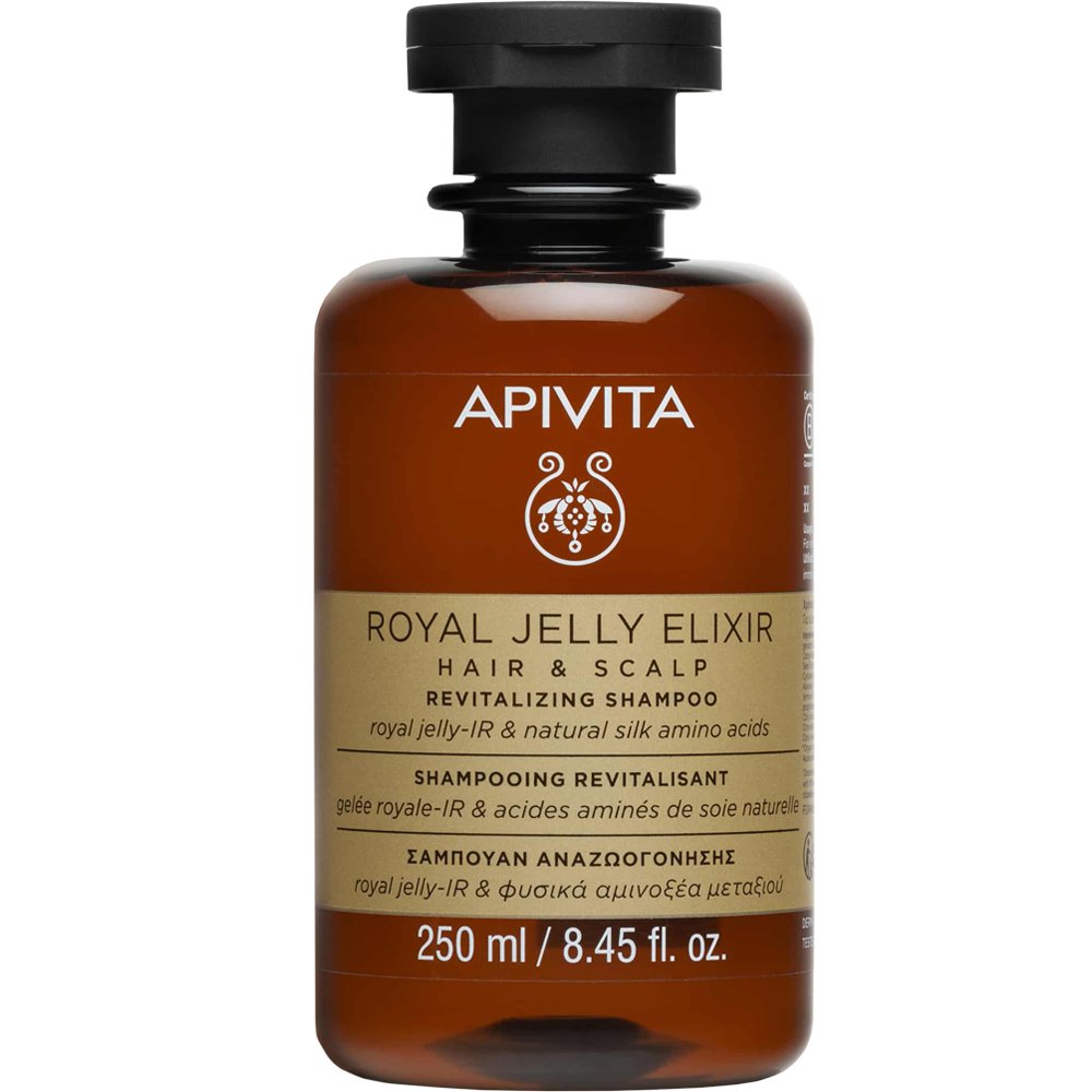 Apivita Apivita Royal Jelly Elixir Hair & Scalp Revitalizing Shampoo Αναζωογονητικό Σαμπουάν με Βασιλικό Πολτό & Αμινοξέα Μεταξιού για Ζωντάνια, Λάμψη & Επανόρθωση των Φθαρμένων Μαλλιών 250ml