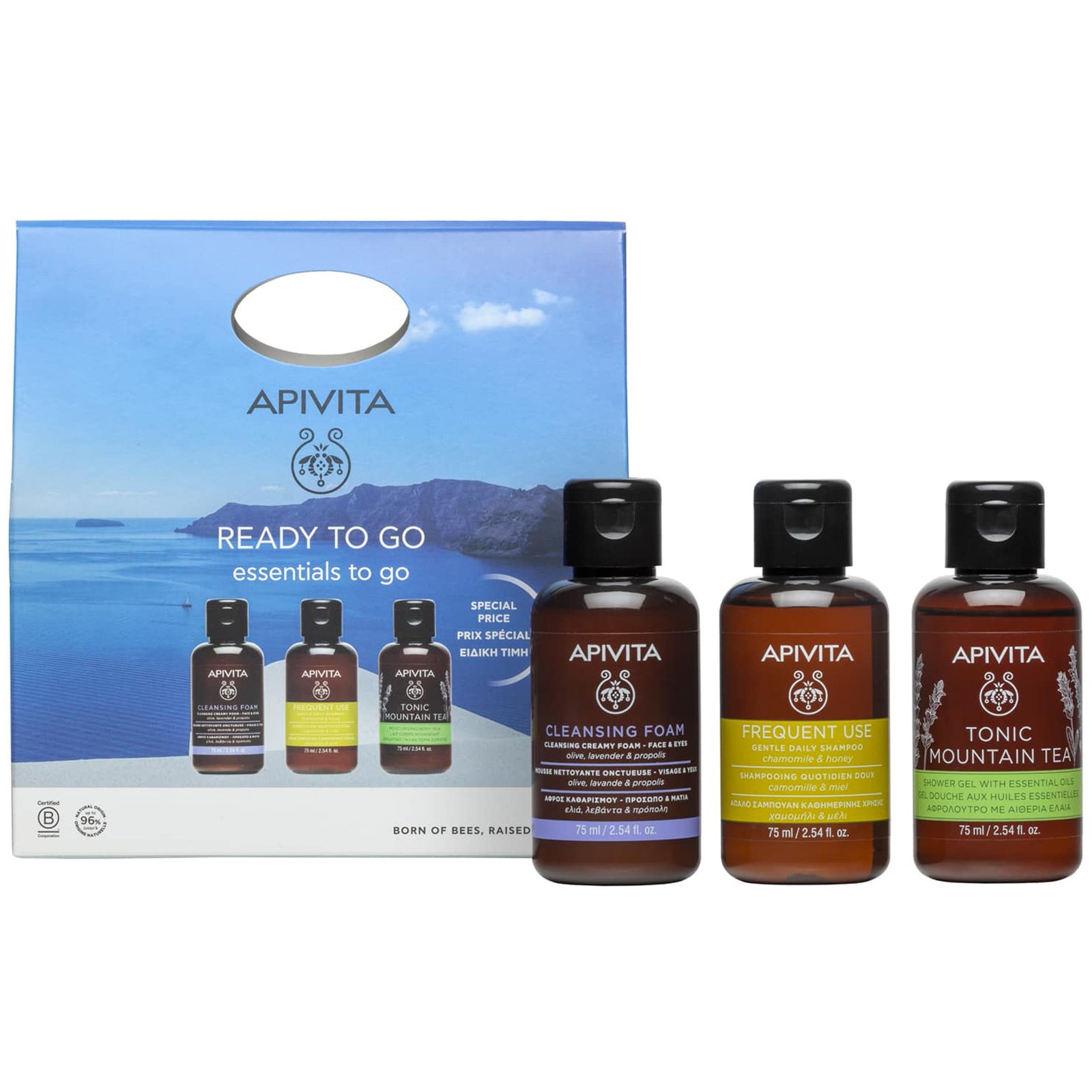 Apivita Apivita Promo Cleansing Creamy Foam for Face & Eyes 75ml & Frequent Use Gentle Daily Shampoo With Chamomile & Honey 75ml & Tonic Mountain Tea Moisturizing Body Milk 75ml