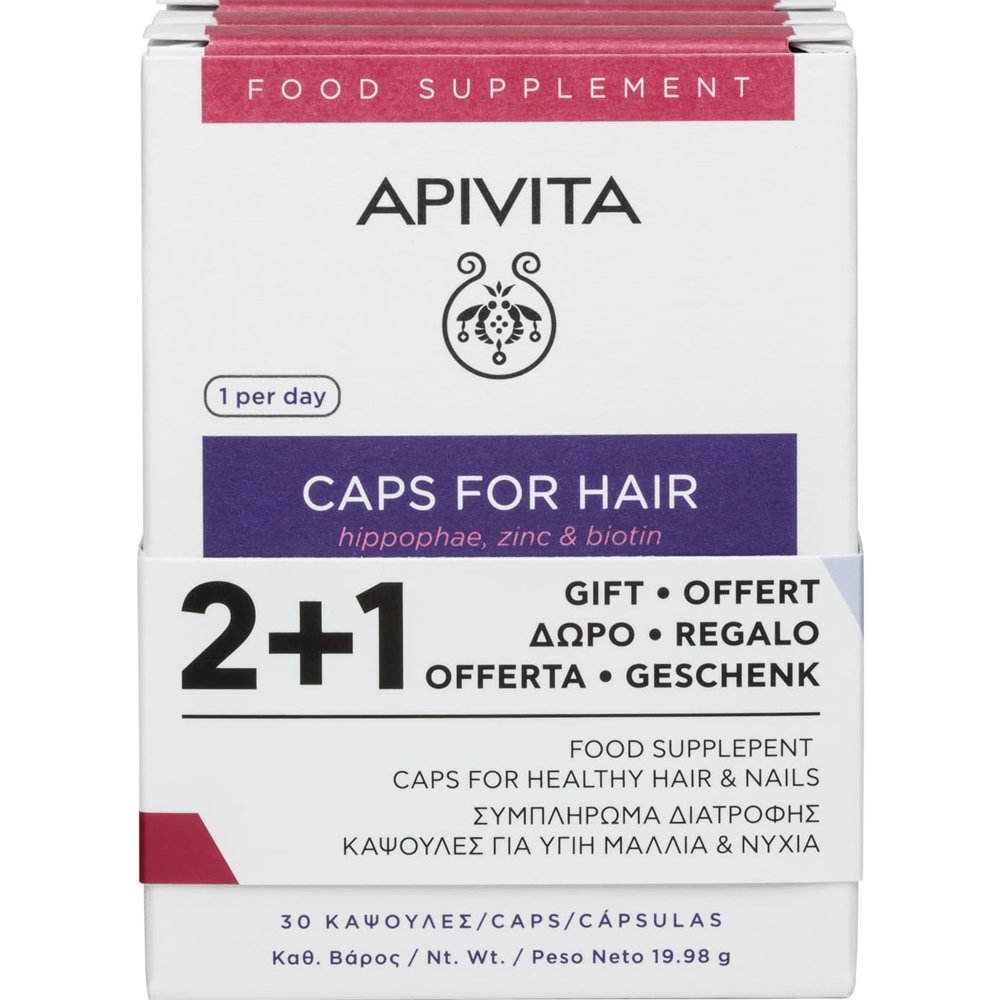 Apivita Apivita Promo Caps for Hair & Nails Συμπλήρωμα Διατροφής με Έλαιο Υπποφαούς, Βασιλικό Πολτό, Βιταμίνες, Μέταλλα & Αμινοξέα για Υγιή & Δυνατά Μαλλιά & Νύχια 90caps (3x30caps)