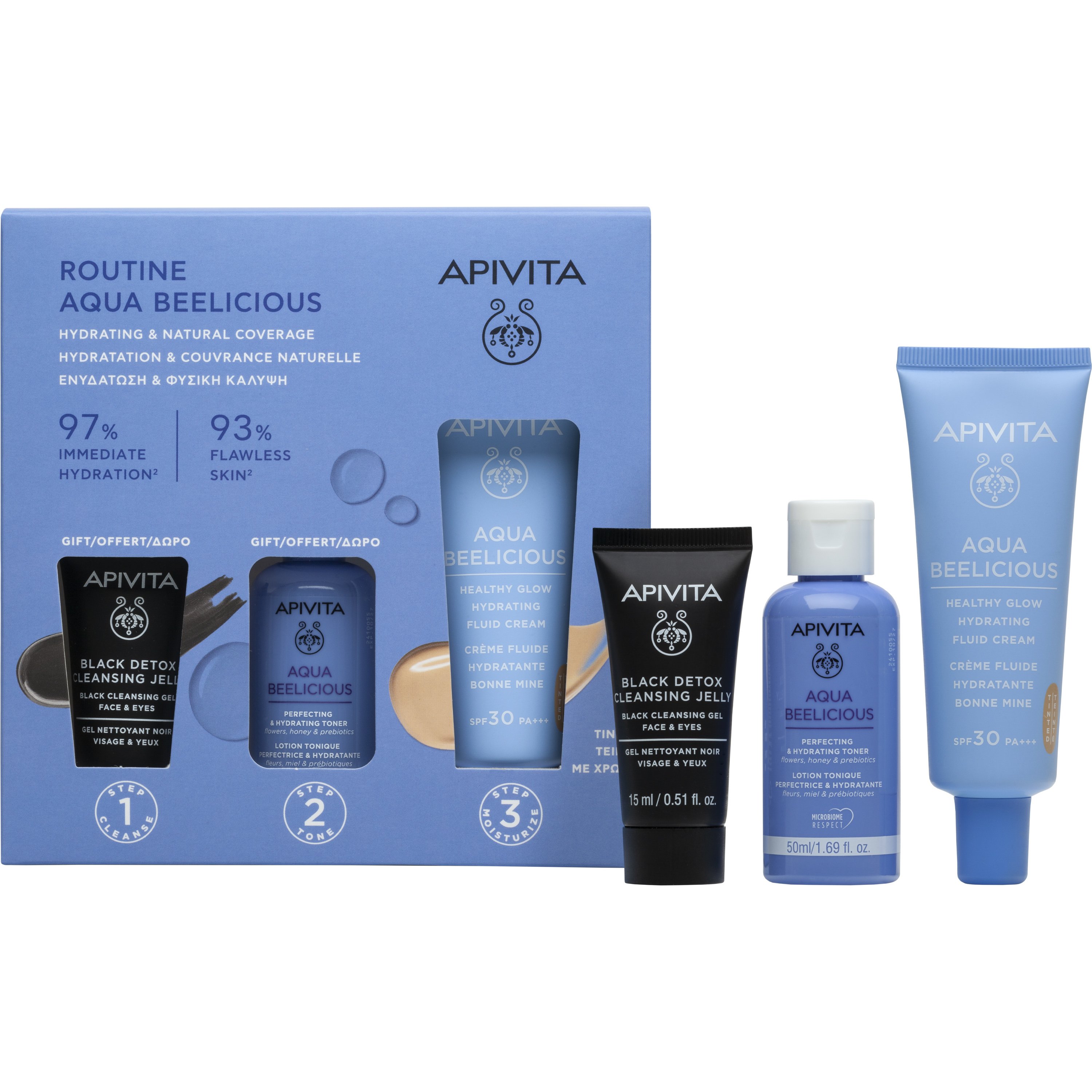 Apivita Apivita Promo Aqua Beelicious Oil-Free Hydrating Tinted Gel-Cream Spf30, 40ml & Δώρο Perfecting & Hydrating Toner 50ml & Δώρο Black Cleansing Gel Face & Eyes 15ml
