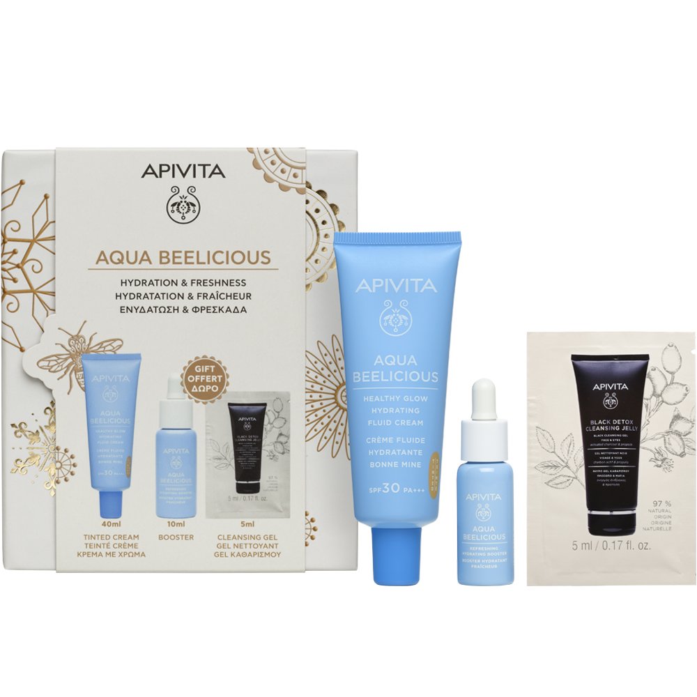 Apivita Apivita Promo Aqua Beelicious Healthy Glow Hydrating Fluid Cream Spf30 Tinted 40ml & Δώρο Refreshing Hydrating Face Booster 10ml & Δώρο Black Detox Cleansing Jelly 5ml