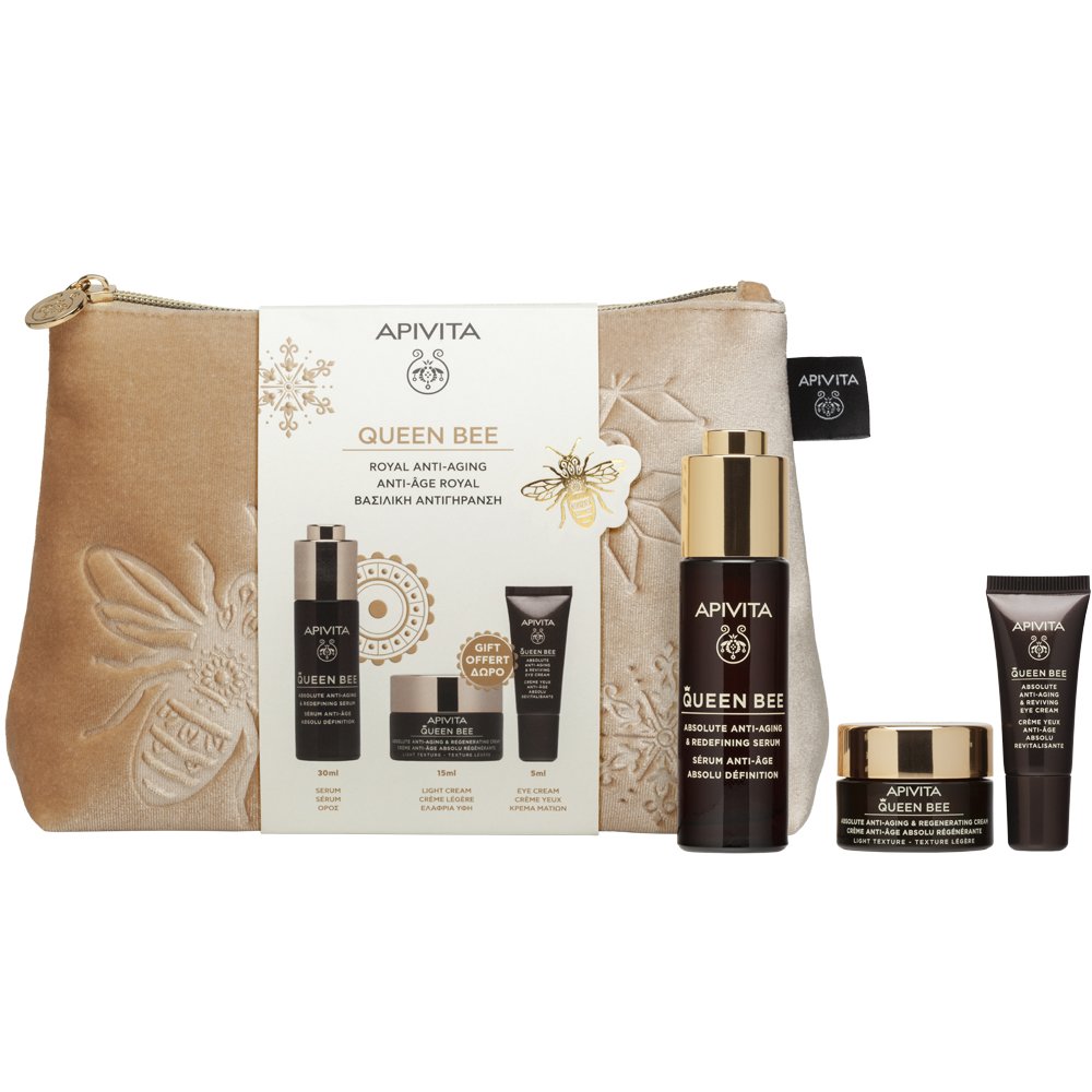 Apivita Promo Queen Bee Absolute Anti-Aging & Redefining Serum 30ml & Δώρο Regenerating Light Texture Cream 15ml & Δώρο Reviving Eye Cream 5ml & Δώρο Νεσεσέρ 1 Τεμάχιο