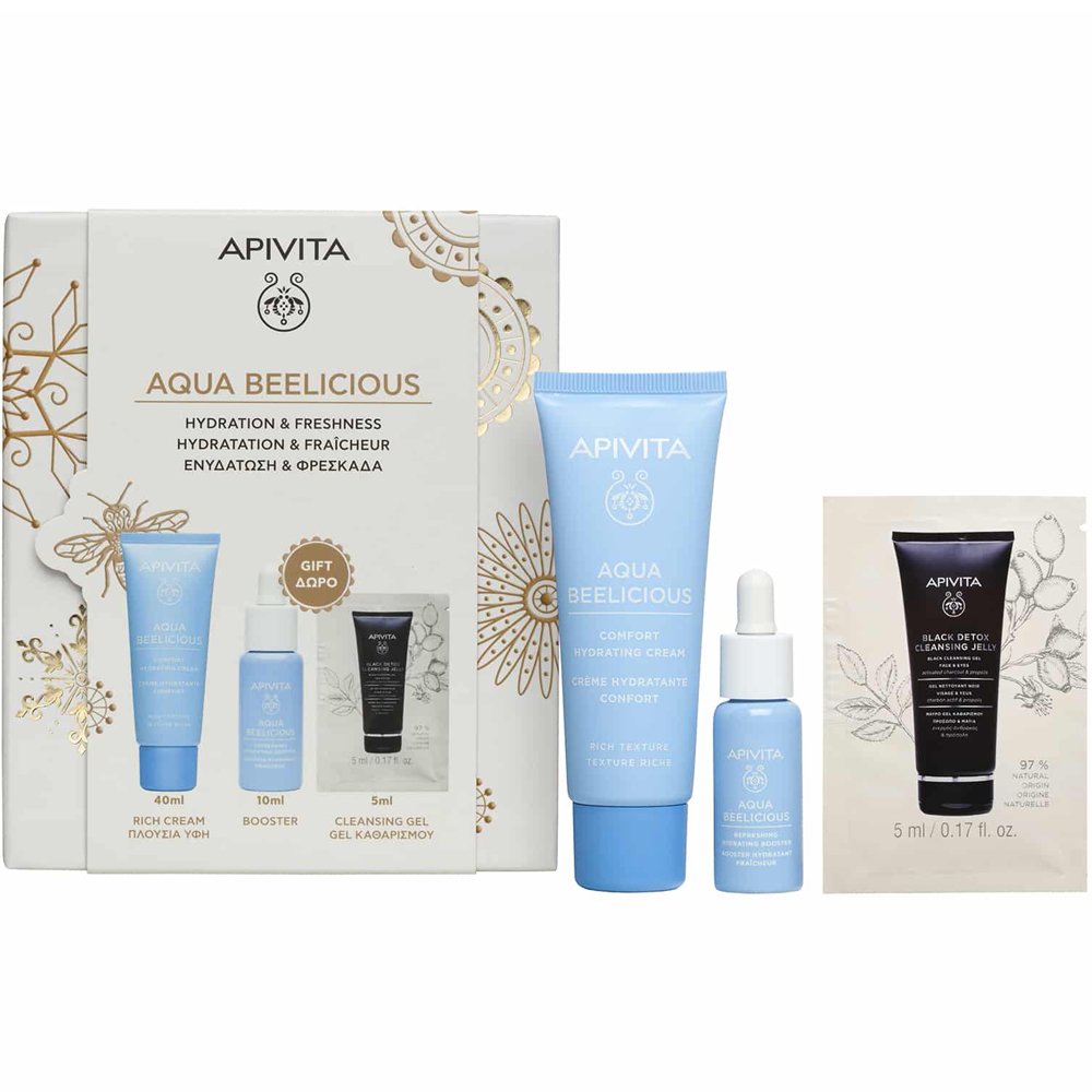 Apivita Promo Aqua Beelicious Comfort Hydrating Cream Rich Texture 40ml & Δώρο Refreshing Hydrating Face Booster 10ml & Δώρο Black Detox Cleansing Jelly 5ml