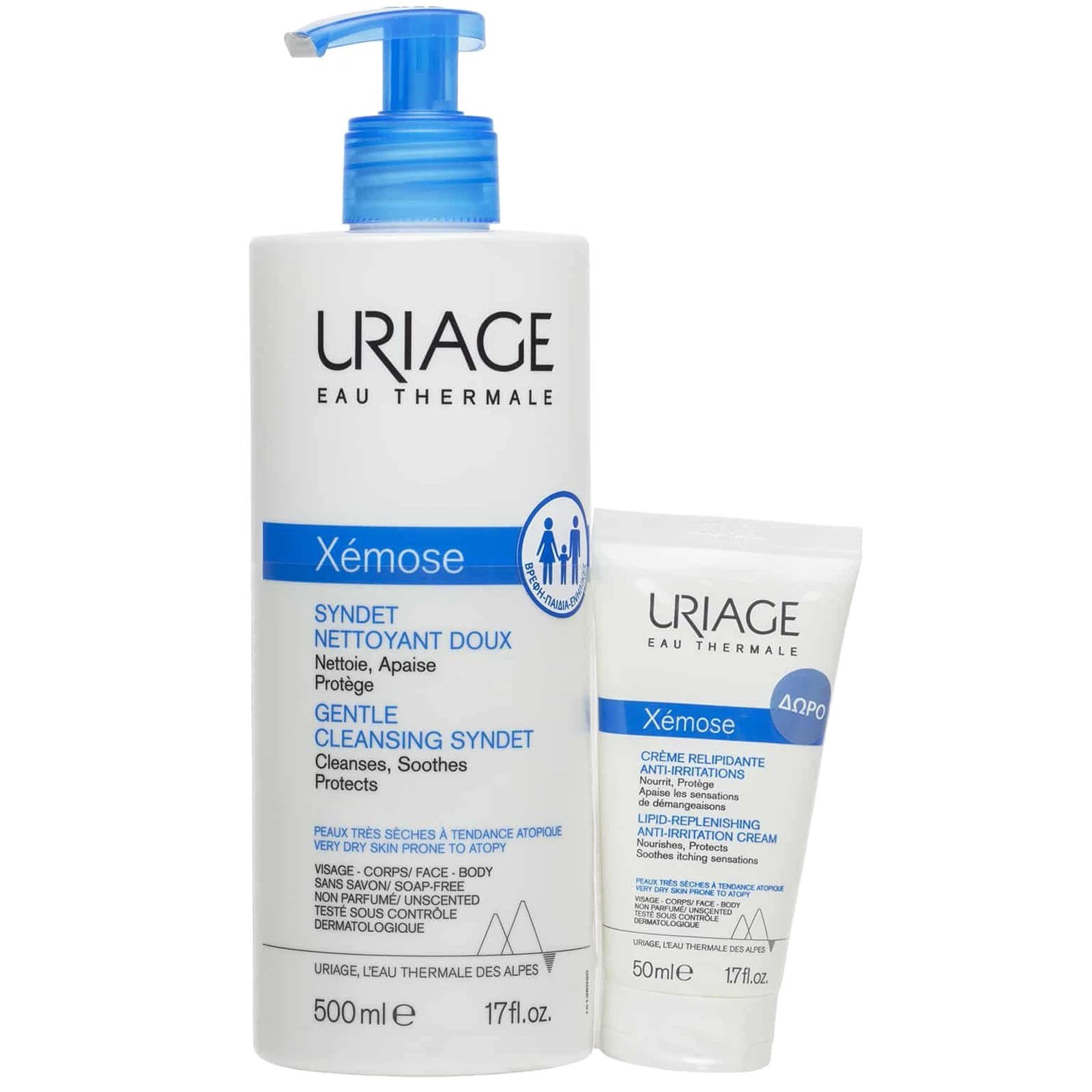 Uriage Uriage Eau Thermale Promo Xemose Gentle Cleansing Sydnet 500ml & Δώρο Xemose Lipid-Replenishing Anti-Irritation Cream 50ml