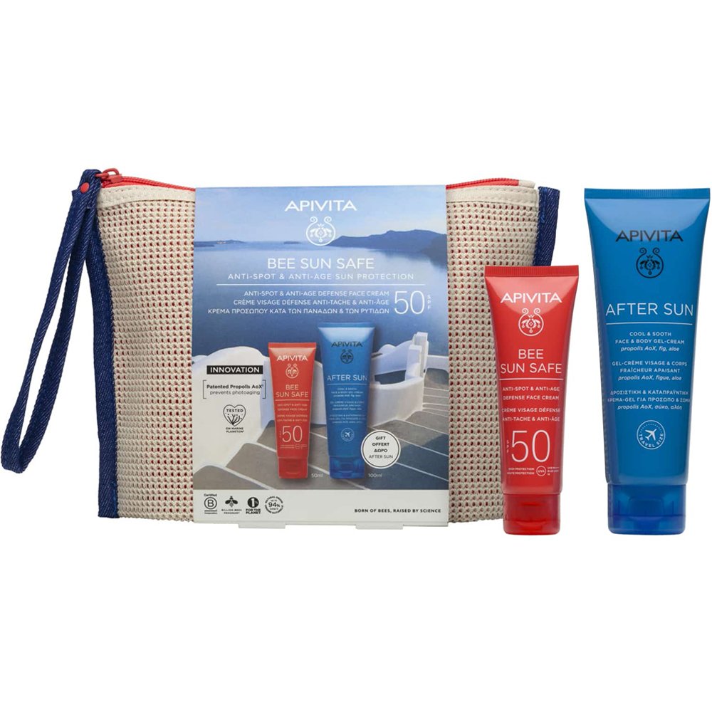Apivita Promo Bee Sun Safe Anti-Spot & Anti-Age Defence Face Cream Spf50, 50ml & Δώρο After Sun Cool & Sooth Face & Body Gel-Cream Travel Size 100ml & Δώρο Νεσεσέρ 1 Τεμάχιο