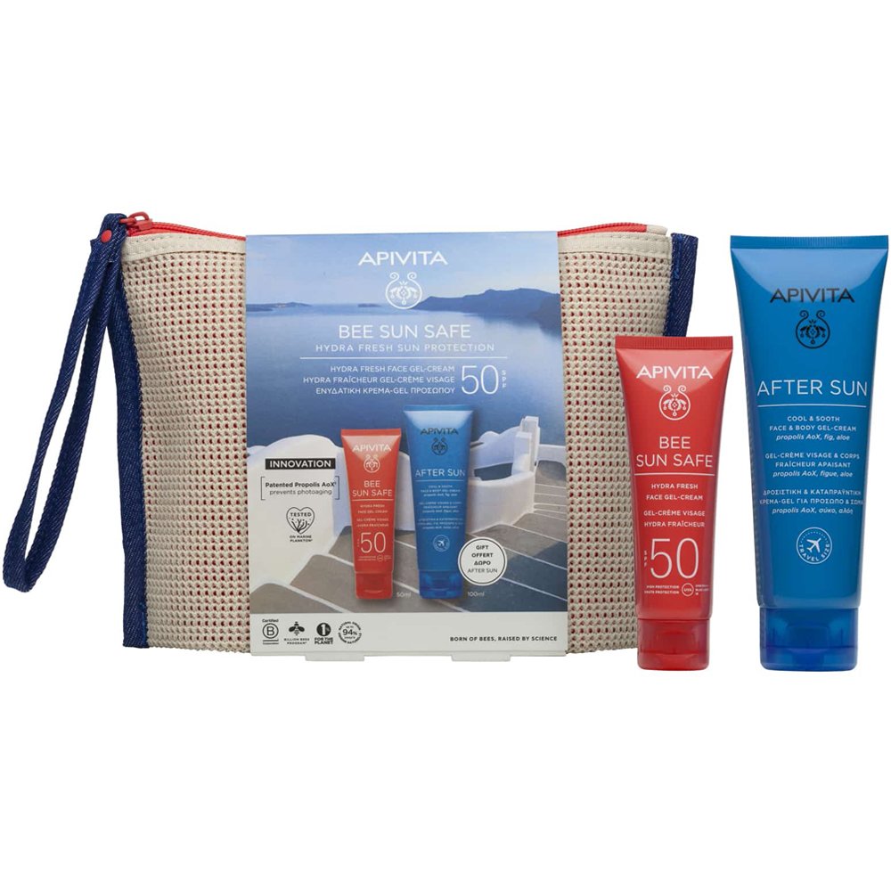 Apivita Promo Bee Sun Safe Hydra Fresh Face-Cream Spf50, Light Texture 50ml & Δώρο After Sun Cool & Sooth Face & Body Gel-Cream Travel Size 100ml & Δώρο Νεσεσέρ 1 Τεμάχιο