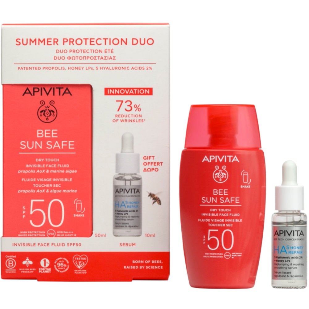 Apivita Promo Bee Sun Safe Dry Touch Invisible Face Fluid Spf50 with Marine Algae & Propolis 50ml & Δώρο Bee Tech Concentrates HA5 Honey Repair Serum 10ml