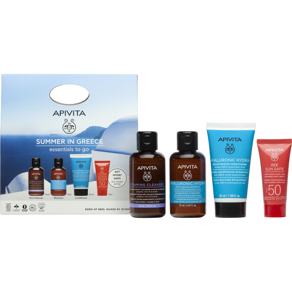 Apivita Promo Face & Hair Travel Size Kit & Δώρο Bee Sun Safe Defence Face Cream Spf50, 15ml