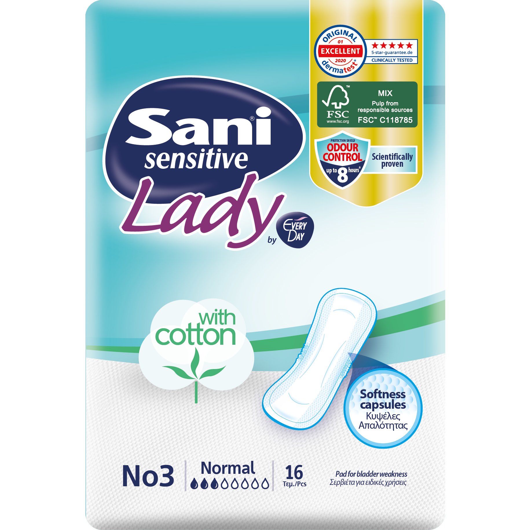Sani Sensitive Lady Discreet With Cotton No3 Normal Σερβιέτες Ακράτειας με Βαμβάκι 16 Τεμάχια