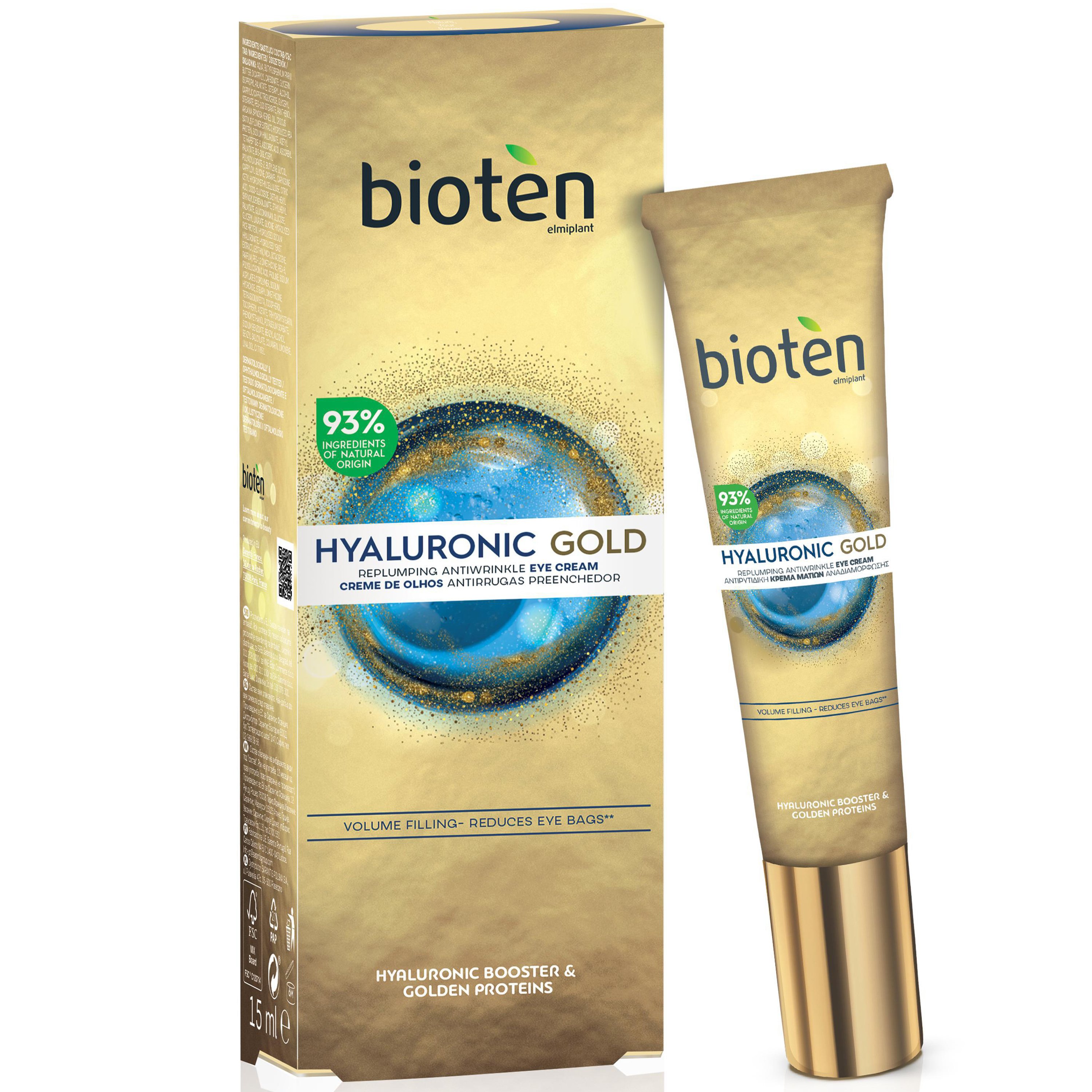 Bioten Hyaluronic Gold Replumping Antiwrinkle Eye Cream Αντιρυτιδική Κρέμα Ματιών Αναδιαμόρφωσης με Υαλουρονικό Οξύ 15ml