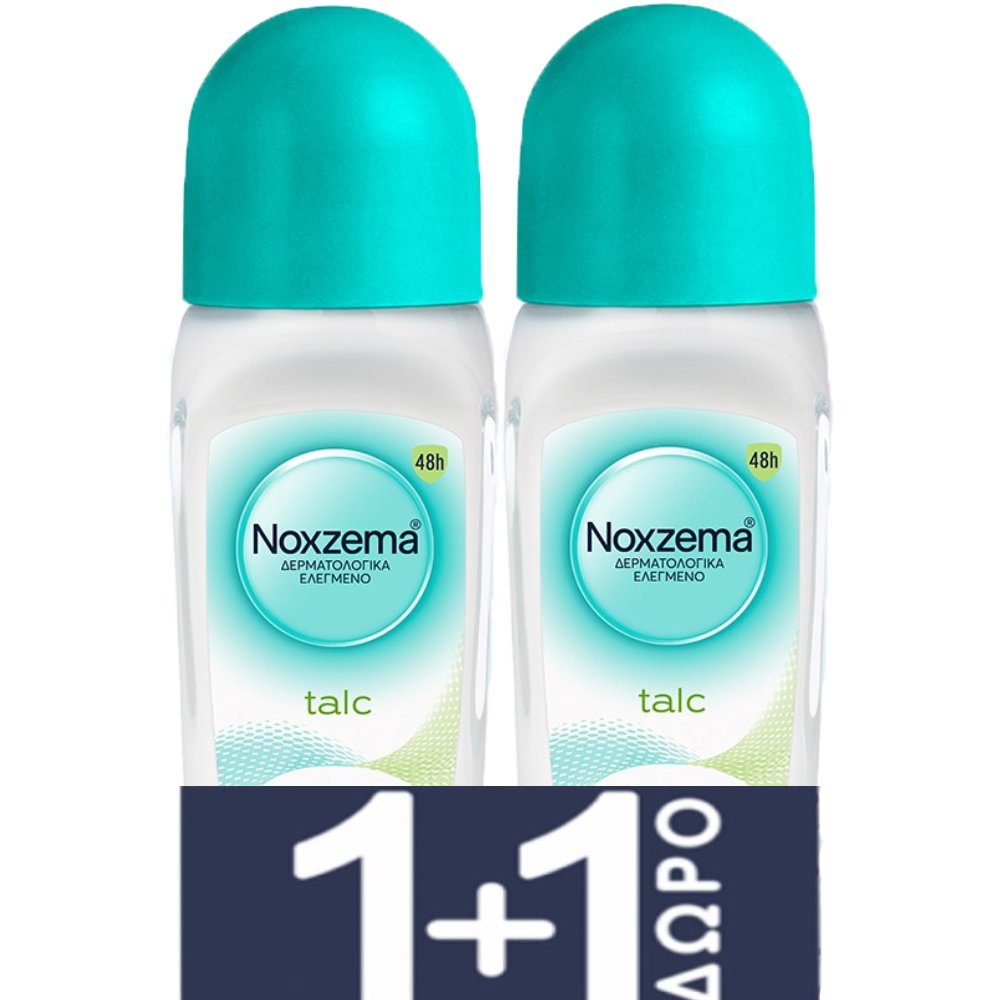 Noxzema Noxzema Promo Talc Roll On Malodor Control  Technology Γυναικείο Αντιιδρωτικό Αποσμητικό με Μοναδικό Άρωμα Talc για 48ωρη Προστασία 100ml (2x50ml)
