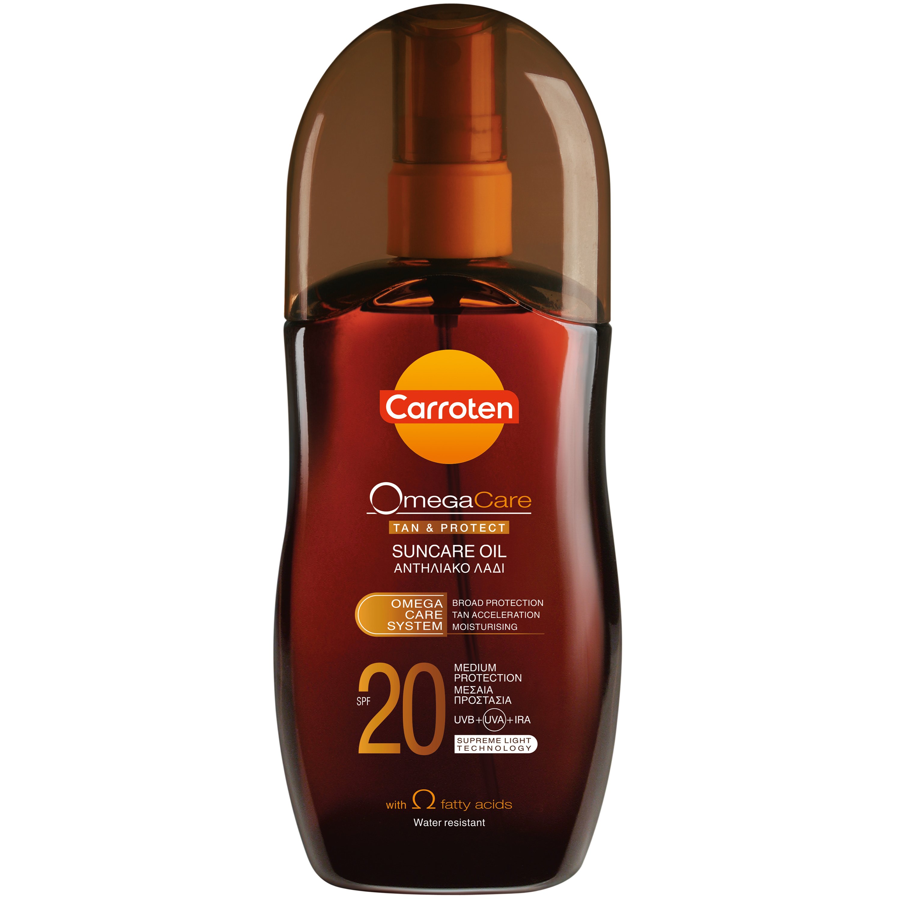 Carroten Omega Care Tan & Protect Suncare Oil Spf20 Αντηλιακό Λάδι Σώματος Μεσαίας Προστασίας για τη Διατήρηση της Υγρασίας της Επιδερμίδας 125ml