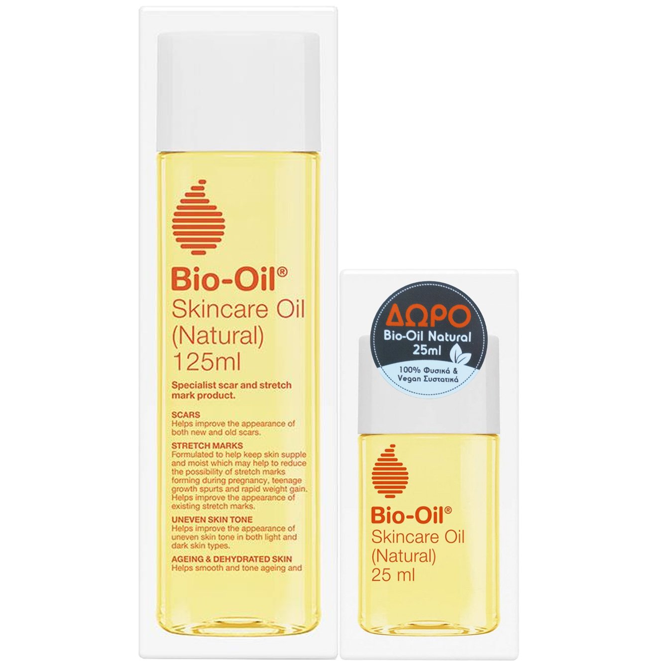 Bio-Oil Πακέτο Προσφοράς Skincare Oil Natural Έλαιο Περιποίησης Δέρματος, Εξειδικευμένο Προϊόν για Ουλές & Ραγάδες 125ml & Δώρο Επιπλέον Ποσότητα 25ml