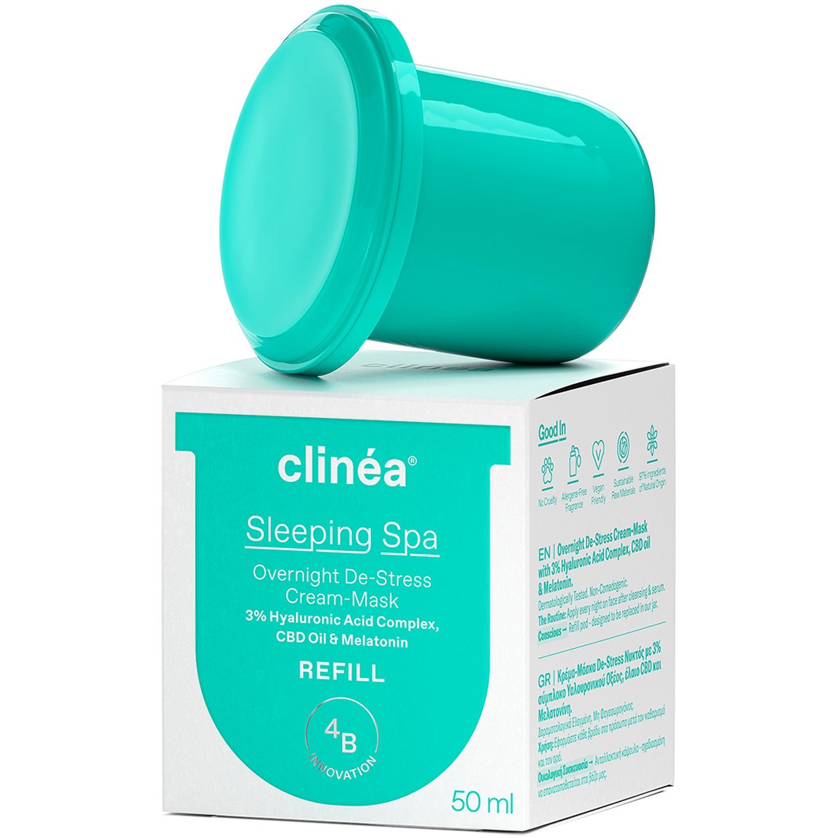 Clinea Sleeping Spa Overnight De-Stress Κρέμα-Μάσκα Νυκτός Προσώπου με Μελατονίνη για Ενυδάτωση & Αναζωογόνηση, Ανταλλακτικό 50ml