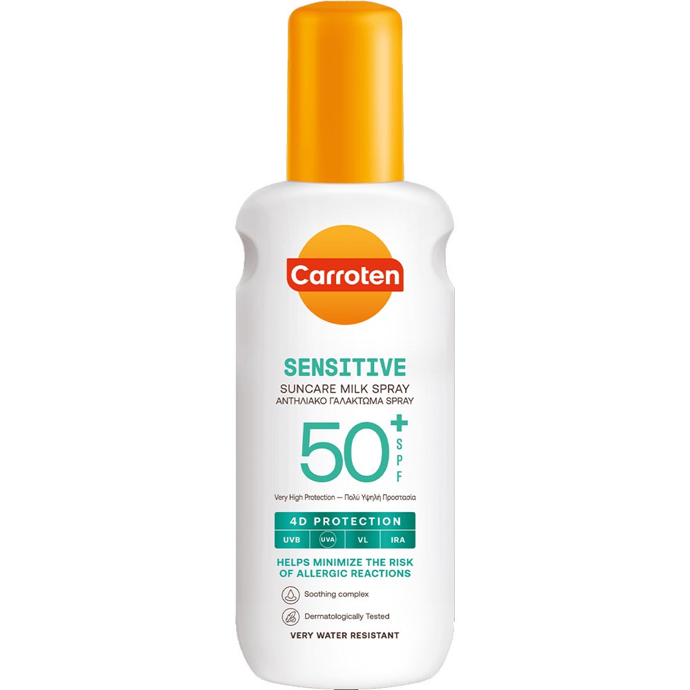 Carroten Carroten Sensitive Spf50+ Suncare Milk Spray Αντηλιακό Spray Γαλάκτωμα Πολύ Υψηλής Προστασίας για Ευαίσθητες Επιδερμίδες 200ml